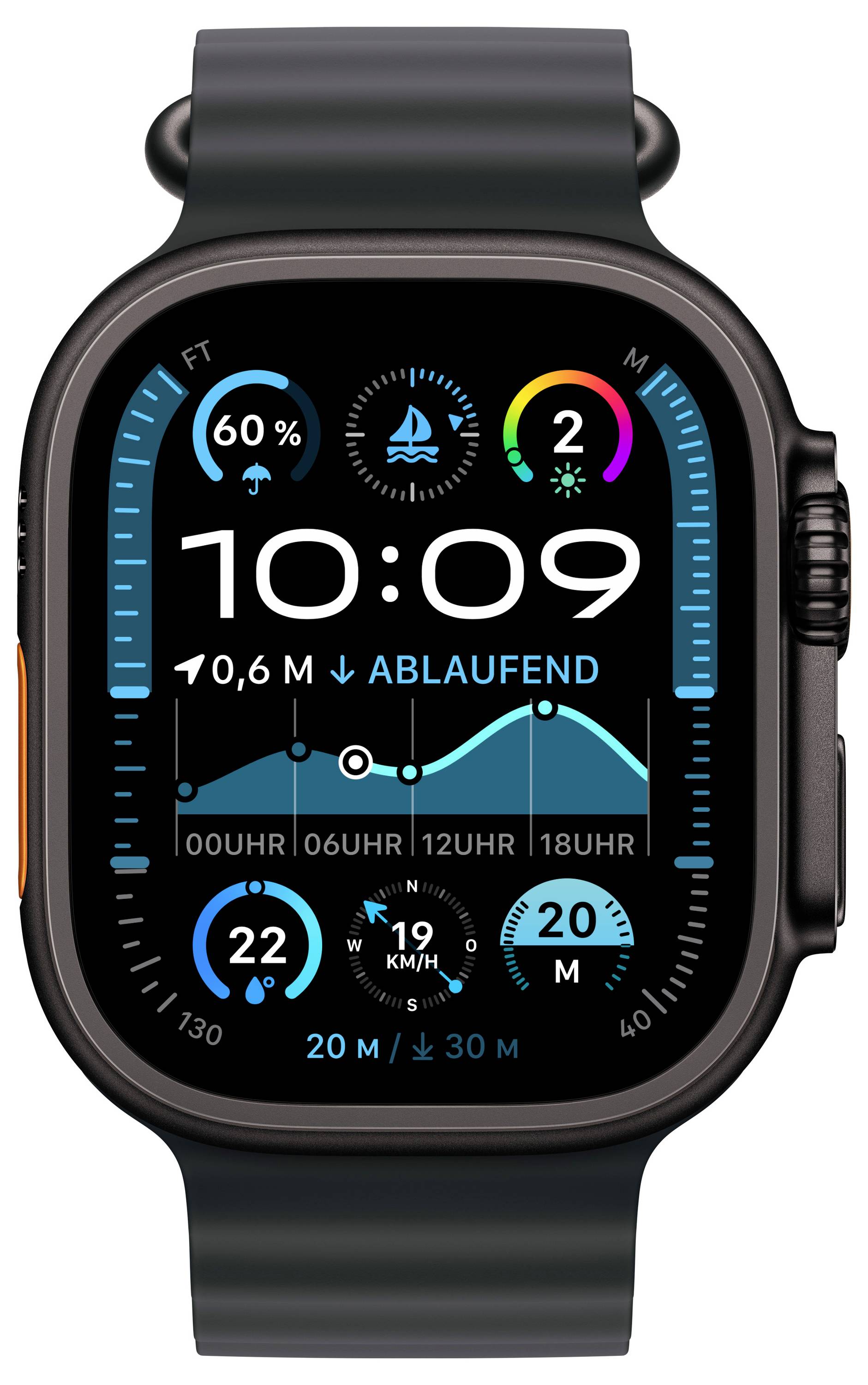 Apple Watch Ultra 2 (2024) GPS + Cellular 49 mm Titangehäuse Ocean Band Schwarz
