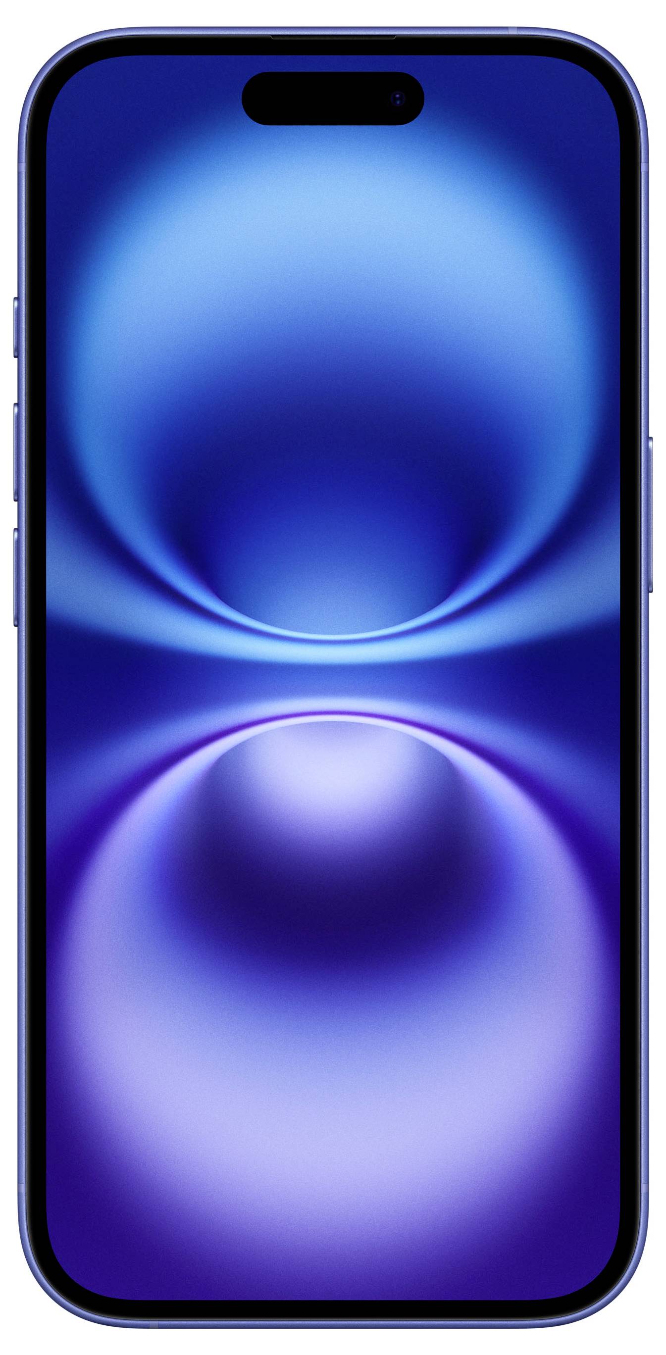 Smartphone mit blauem Hintergrund auf dem Bildschirm, zeigt eine abstrakte, symmetrische Grafik aus konzentrischen Kreisen.