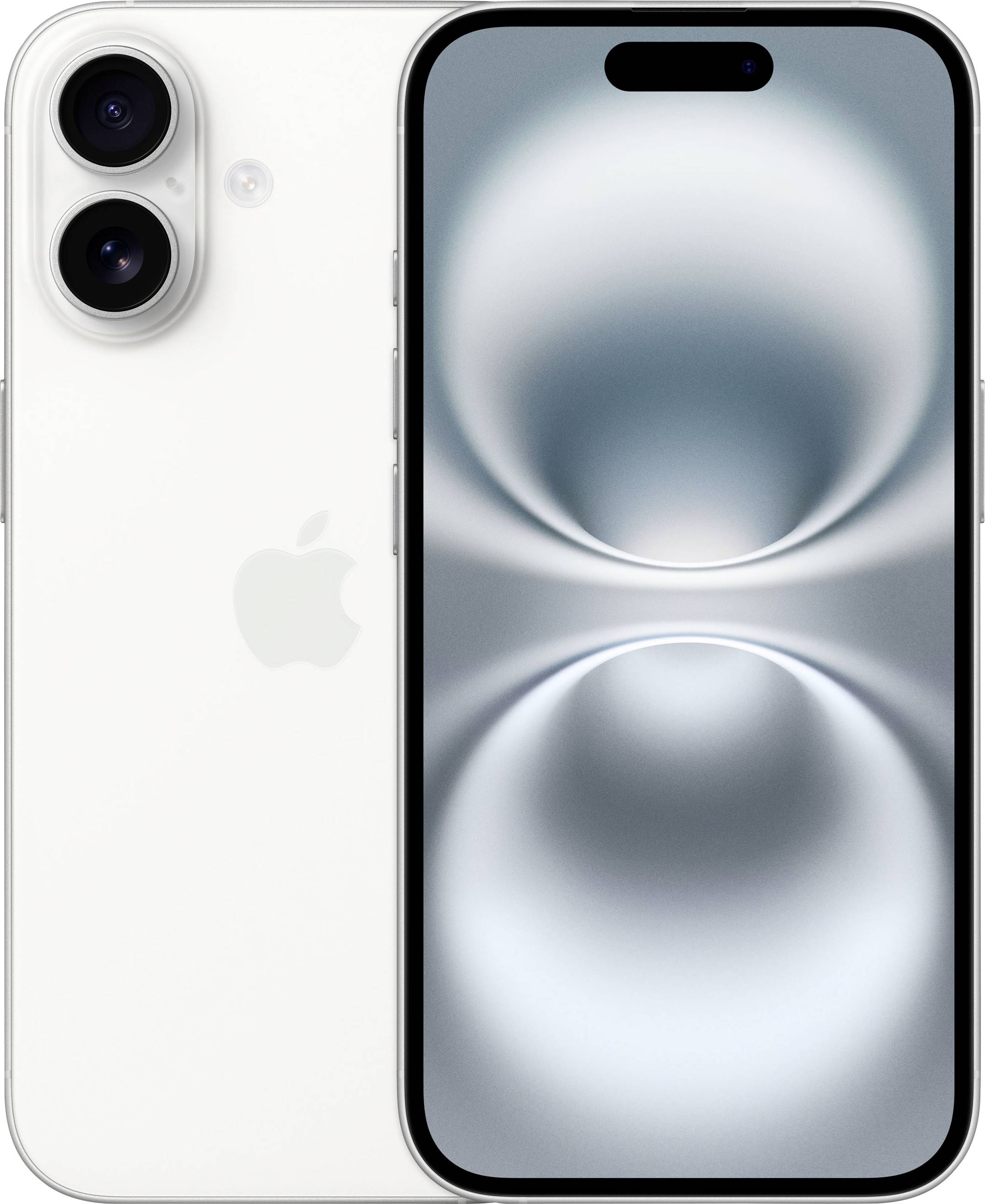 Ein modernes Smartphone mit glänzendem Glasrücken, zwei Kameralinsen und einem großen Display, das ein abstraktes Muster zeigt.
