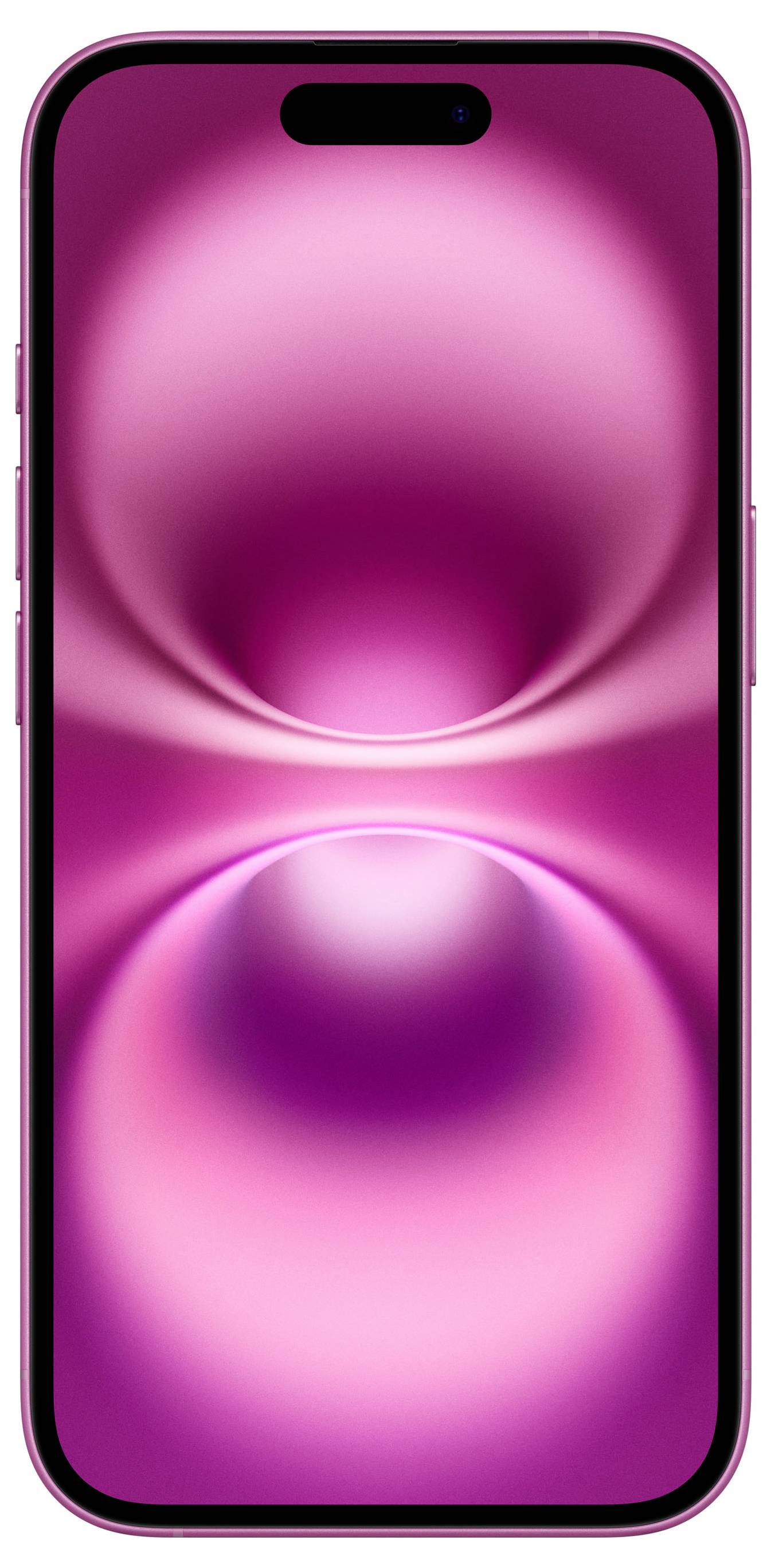Smartphone mit rosa Hintergrundbild und glänzender, wellenförmiger Struktur auf dem Bildschirm.