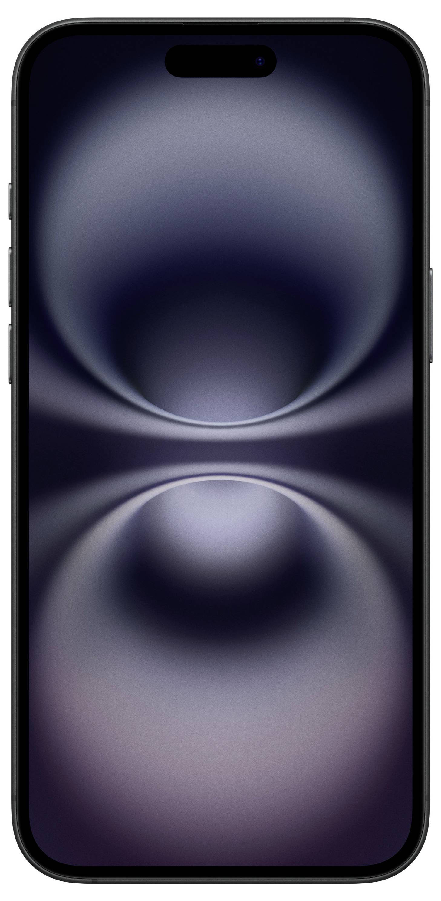 Smartphone mit glänzendem, dunkelgrauem Display zeigt abstrakte, kreisförmige Muster.