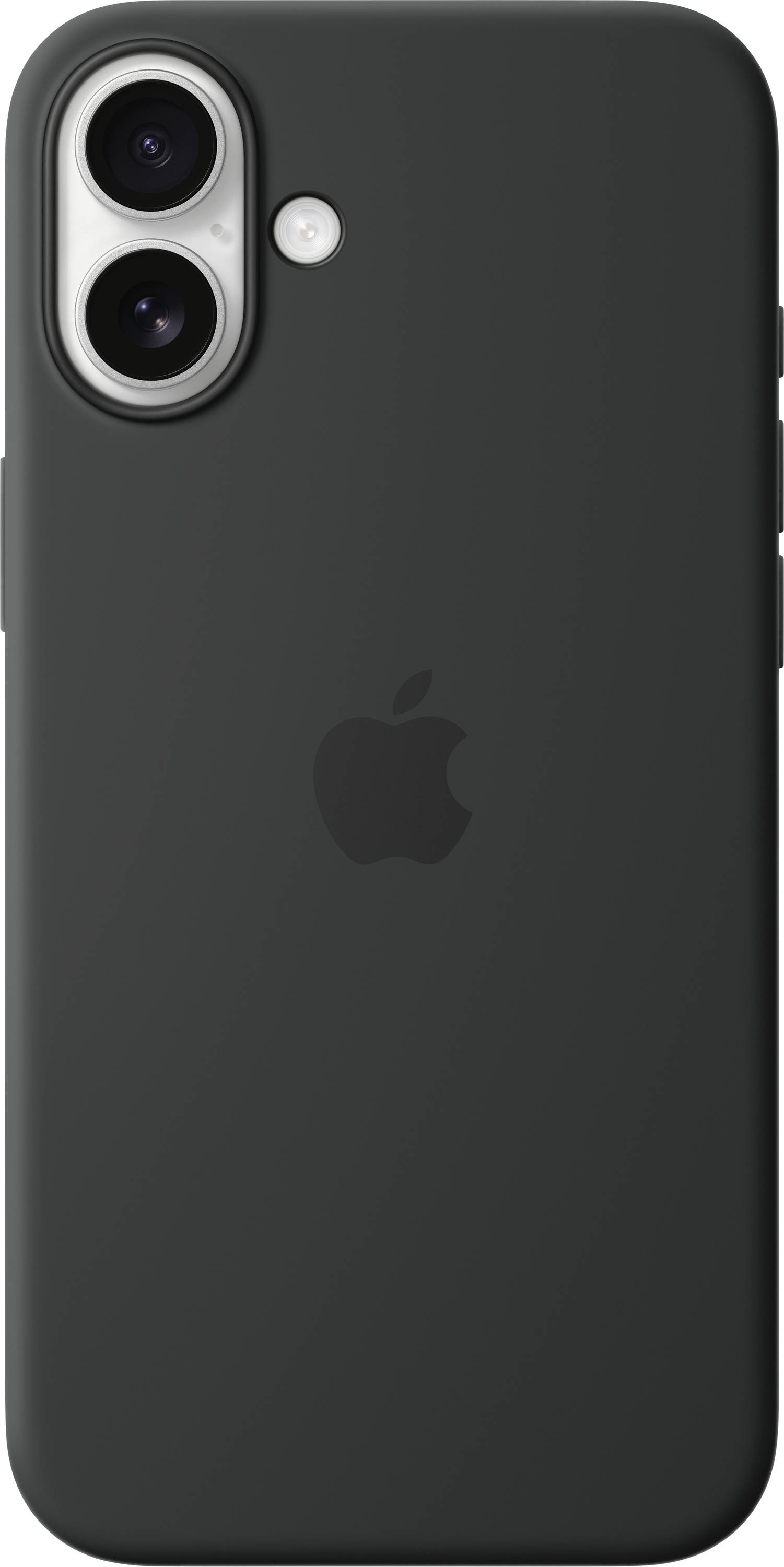 Ein schwarzes Smartphone mit doppelter Kameralinse und Blitz auf der Rückseite, zeigt das Logo eines bekannten Herstellers.
