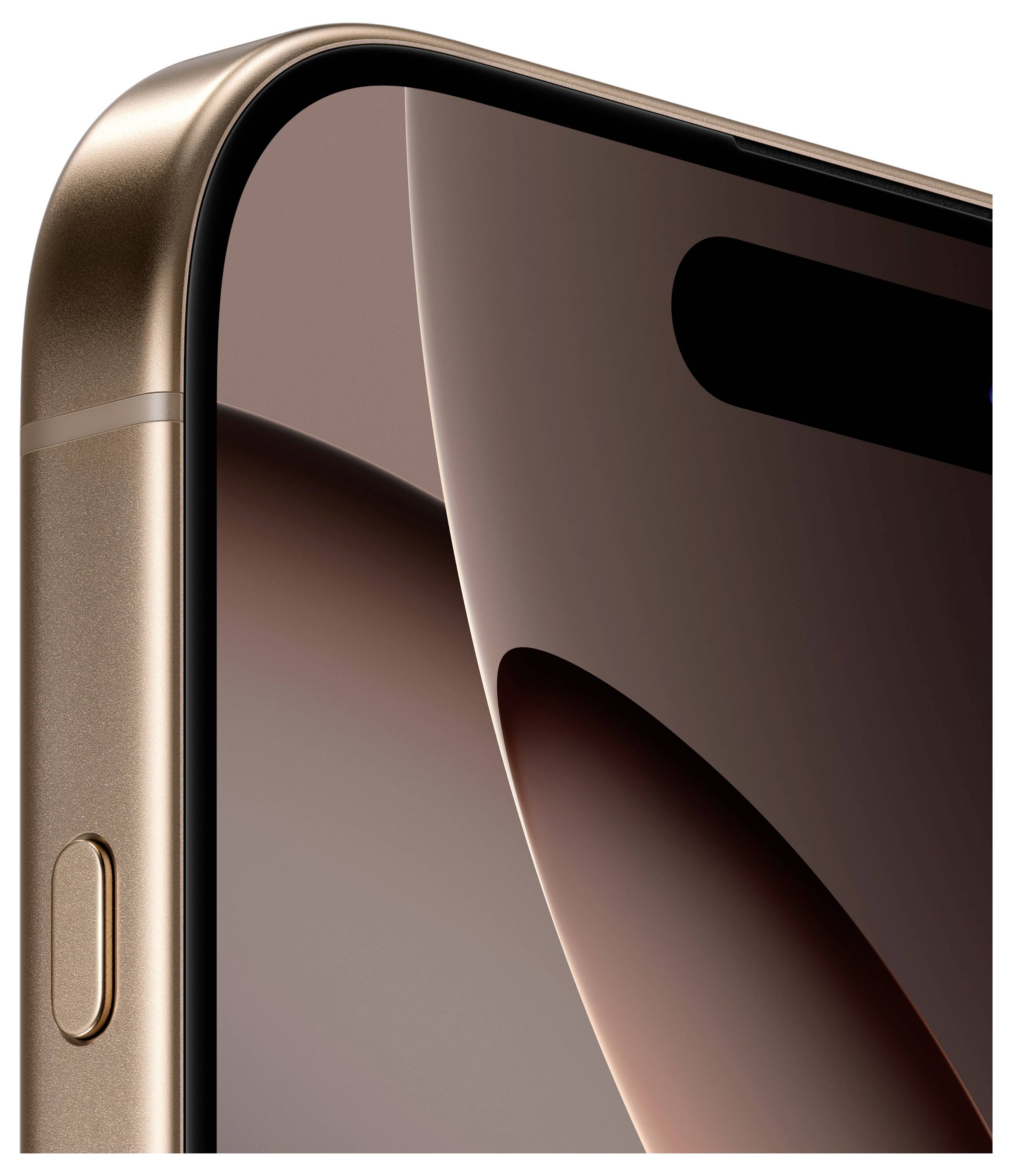 Nahaufnahme eines Smartphones mit goldener Kante. Der Bildschirm zeigt ein abstraktes dunkles Muster. Sichtbar ist eine seitliche Taste.