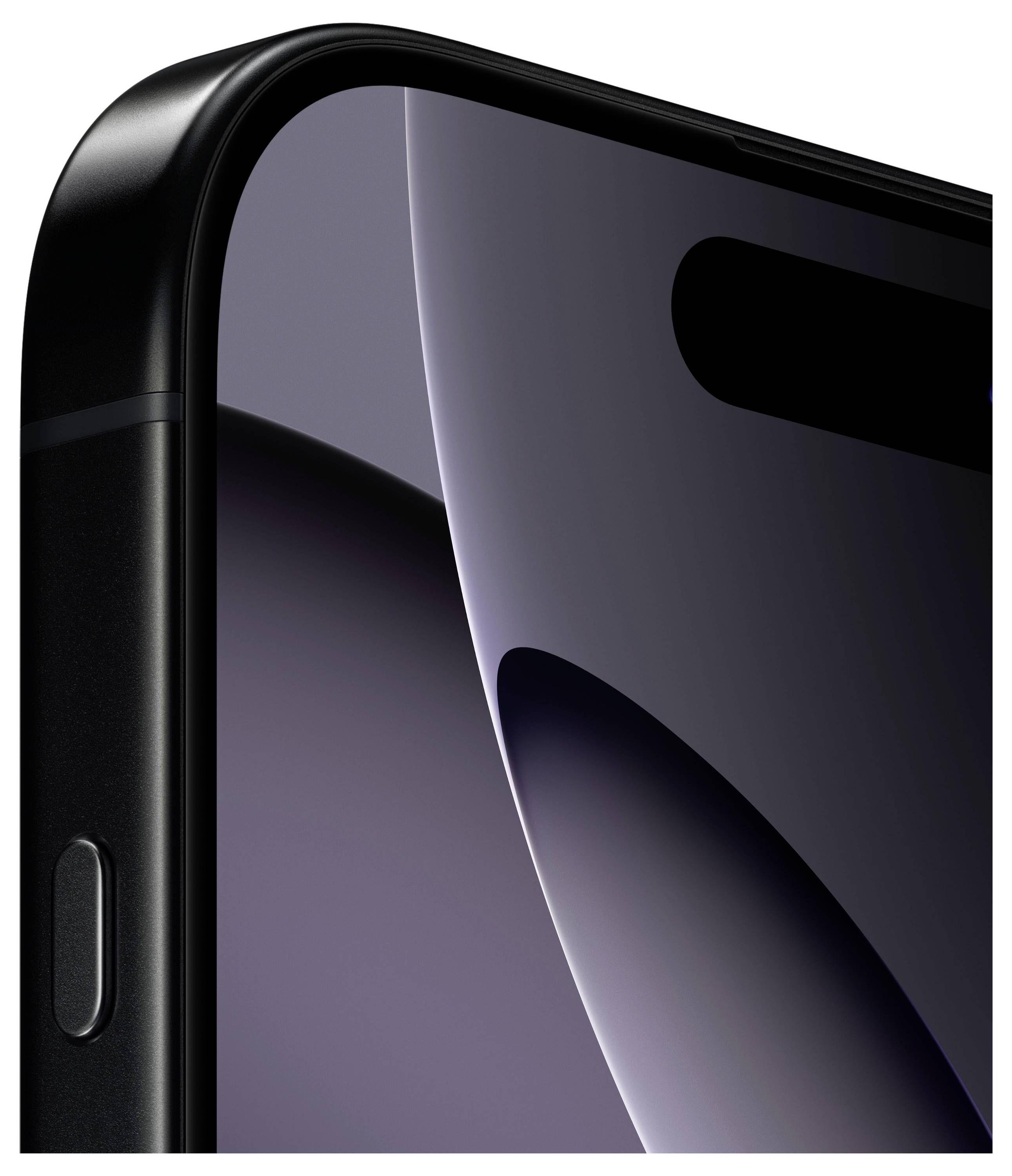 Nahaufnahme eines Smartphones mit schwarzem Gehäuse, das die seitlichen Tasten, das Display und ein Kameramodul oben zeigt.