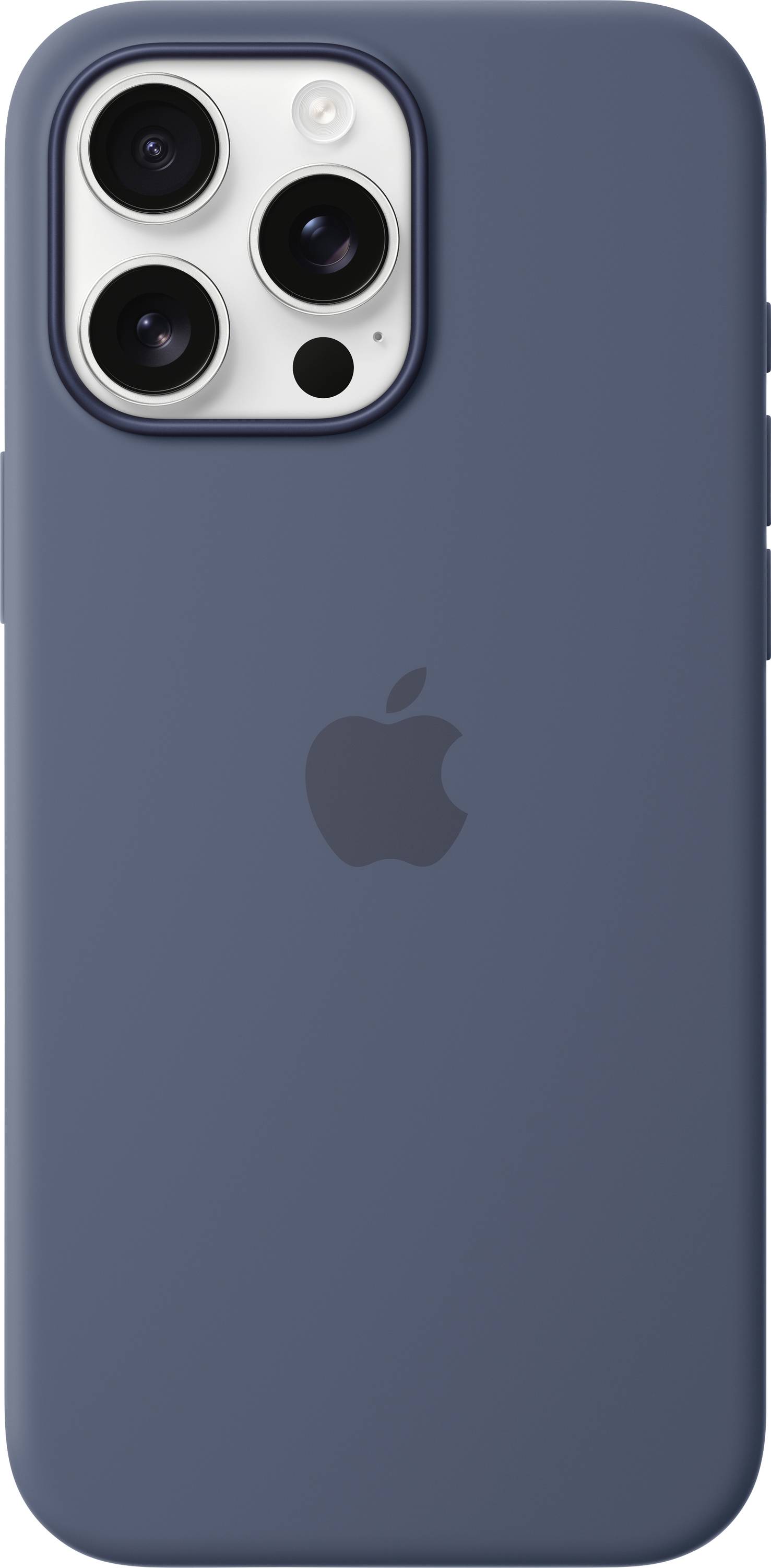 Ein Smartphone mit dunkelblauer Hülle und markantem Kameradesign auf der Rückseite.
