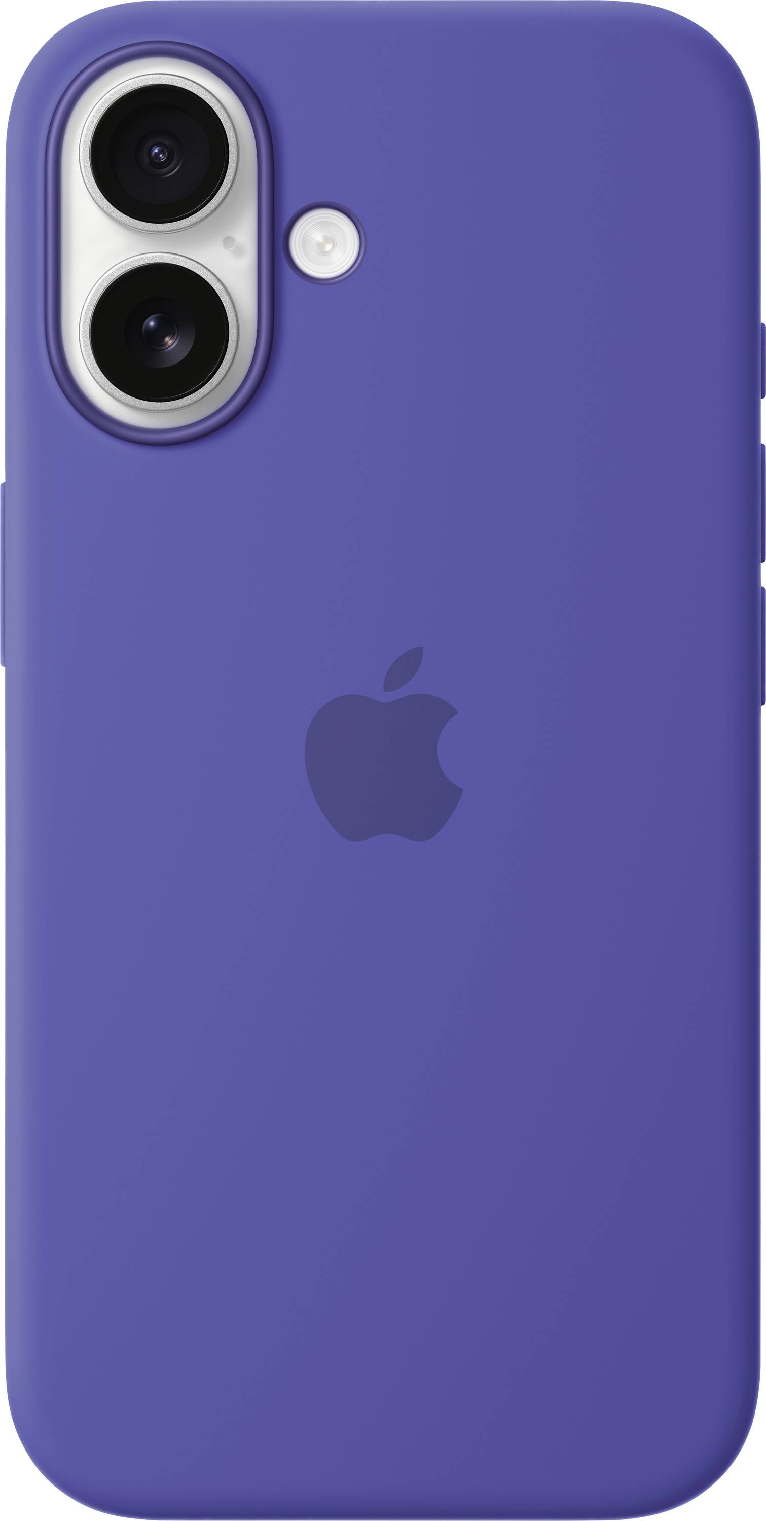 Ein blaues Smartphone mit einer Dual-Kamera und dem Apple-Logo auf der Rückseite.