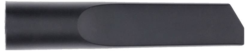 Ein schwarzer, schmaler Düsenaufsatz für einen Staubsauger, geeignet zum Reinigen von schmalen Zwischenräumen oder schwer zugänglichen Stellen.