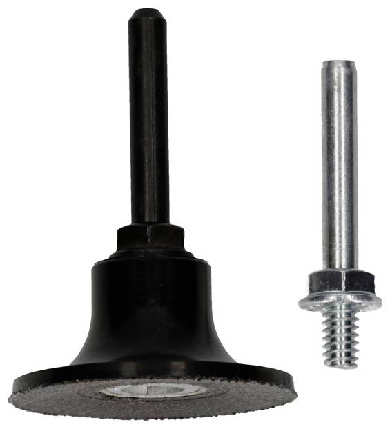 Ein schwarzes Schleifwerkzeug mit zusätzlichem Metallstift, wahrscheinlich für handwerkliche oder industrielle Anwendungen geeignet.