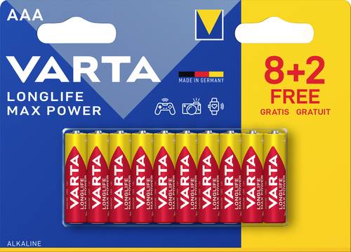 Varta Longlife Max Power AAA Blister 10 (8+2) Micro (AAA)-Batterie Alkali-Mangan 1.5 V 10 St.