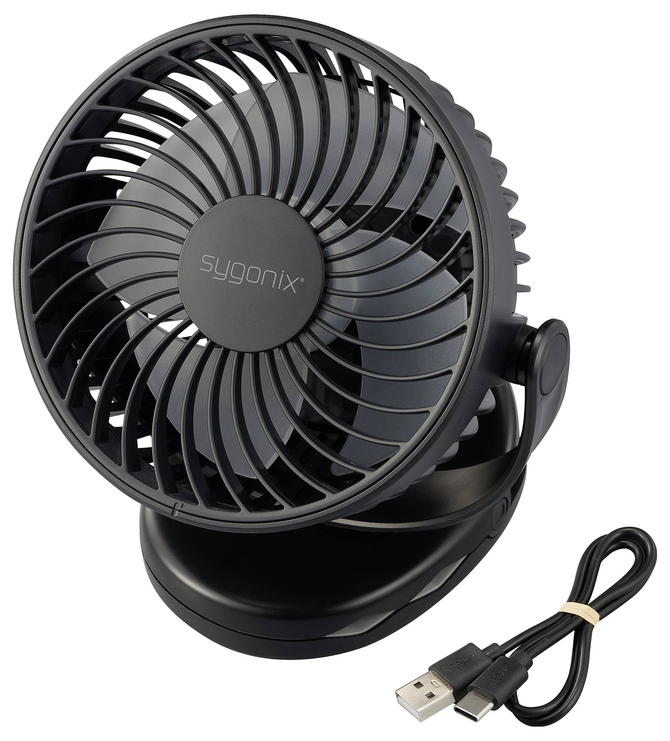 Sygonix Akku-Ventilator 4W Schwarz mit Akku