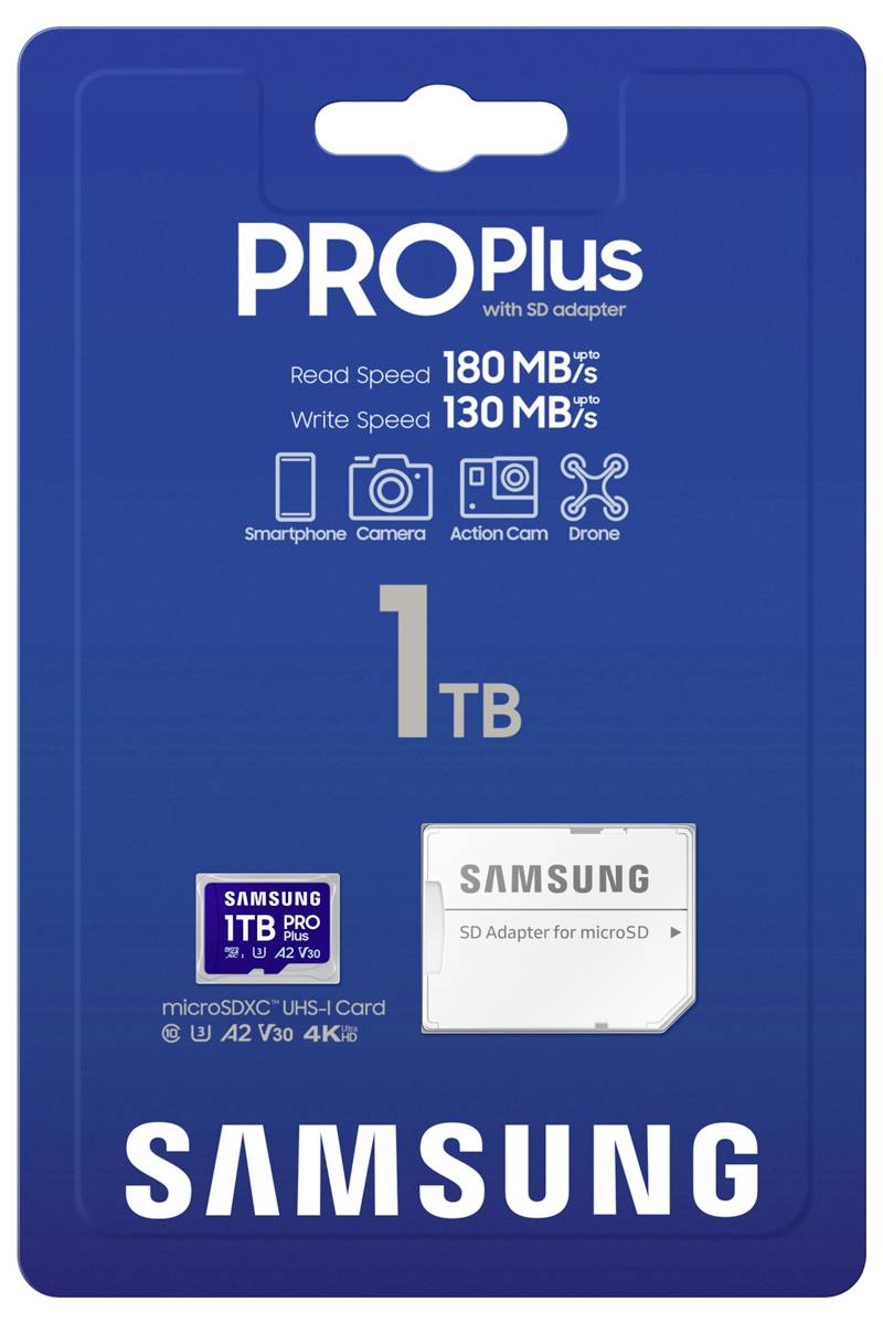 Samsung microSD Card PRO Plus microSDXC-Karte Retail 1TB Class 10, UHS-I, Class 3 UHS-I , v30 Video Speed Class, A2 Application