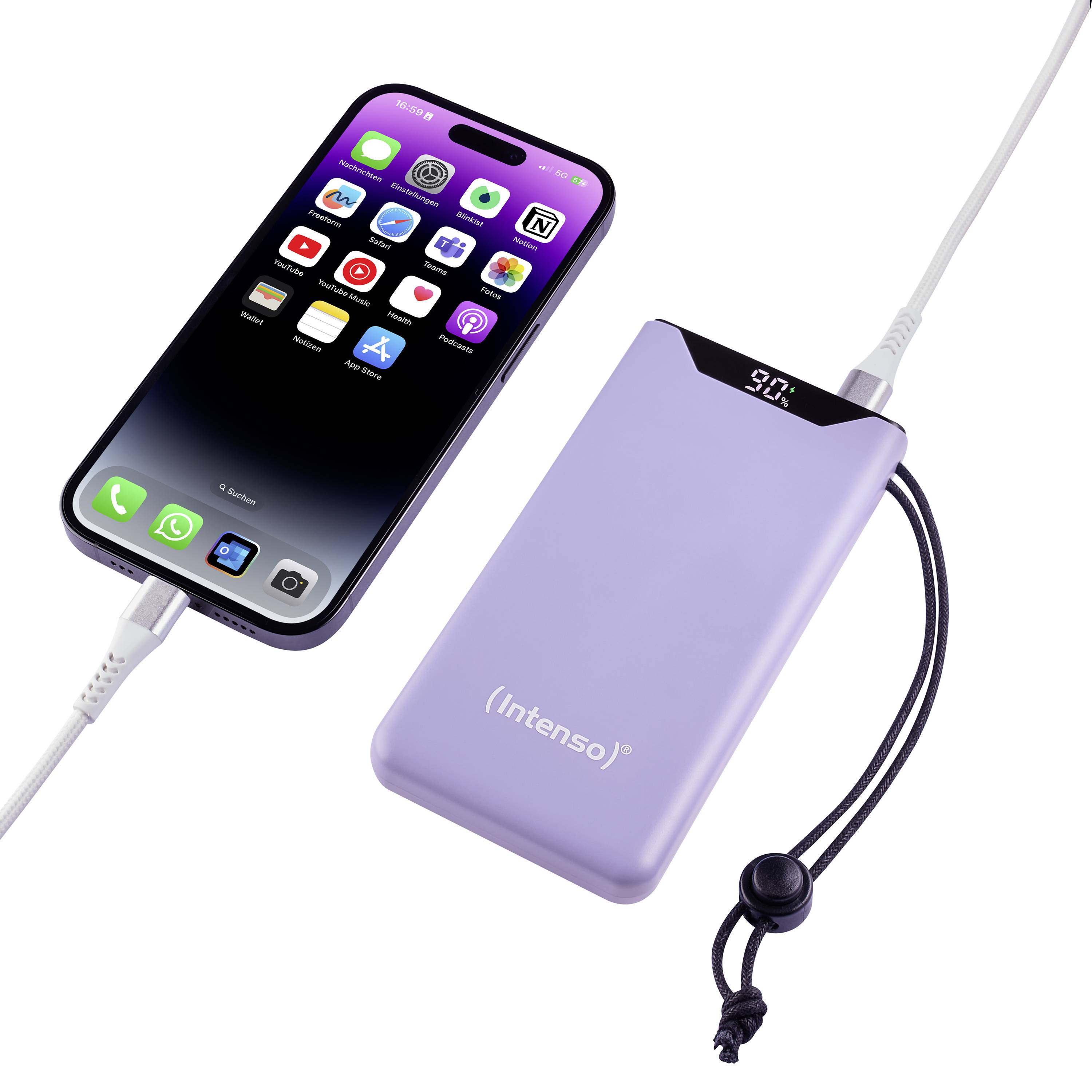 Intenso F10000 Powerbank 10000 mAh Quick Charge, USB PD LiPo USB-A, USB-C® Purple Statusanzeige