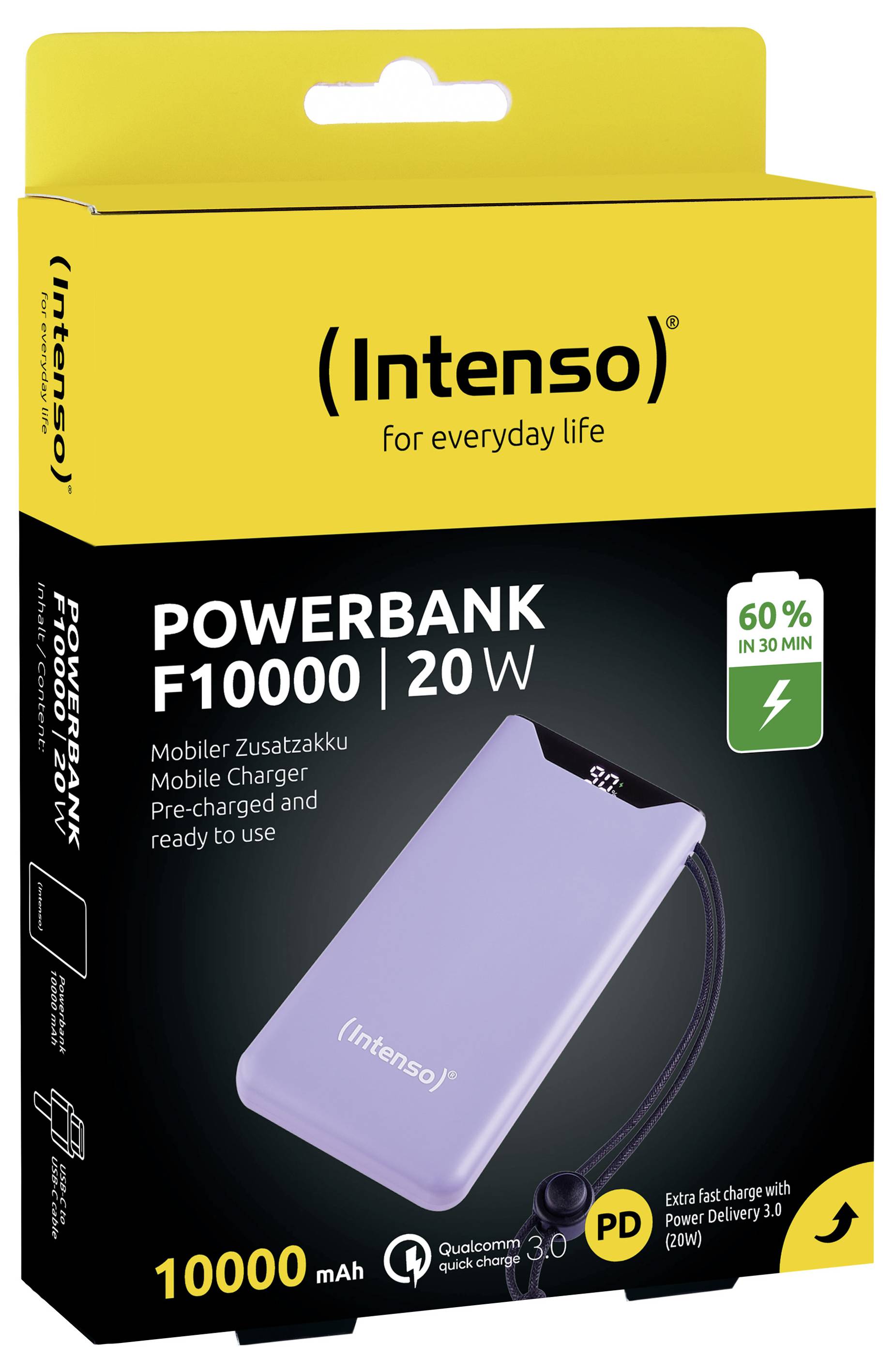 Intenso F10000 Powerbank 10000 mAh Quick Charge, USB PD LiPo USB-A, USB-C® Purple Statusanzeige