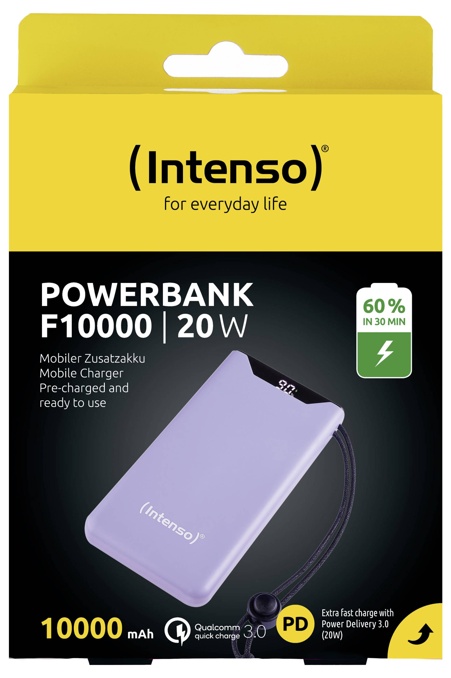 Intenso F10000 Powerbank 10000 mAh Quick Charge, USB PD LiPo USB-A, USB-C® Purple Statusanzeige