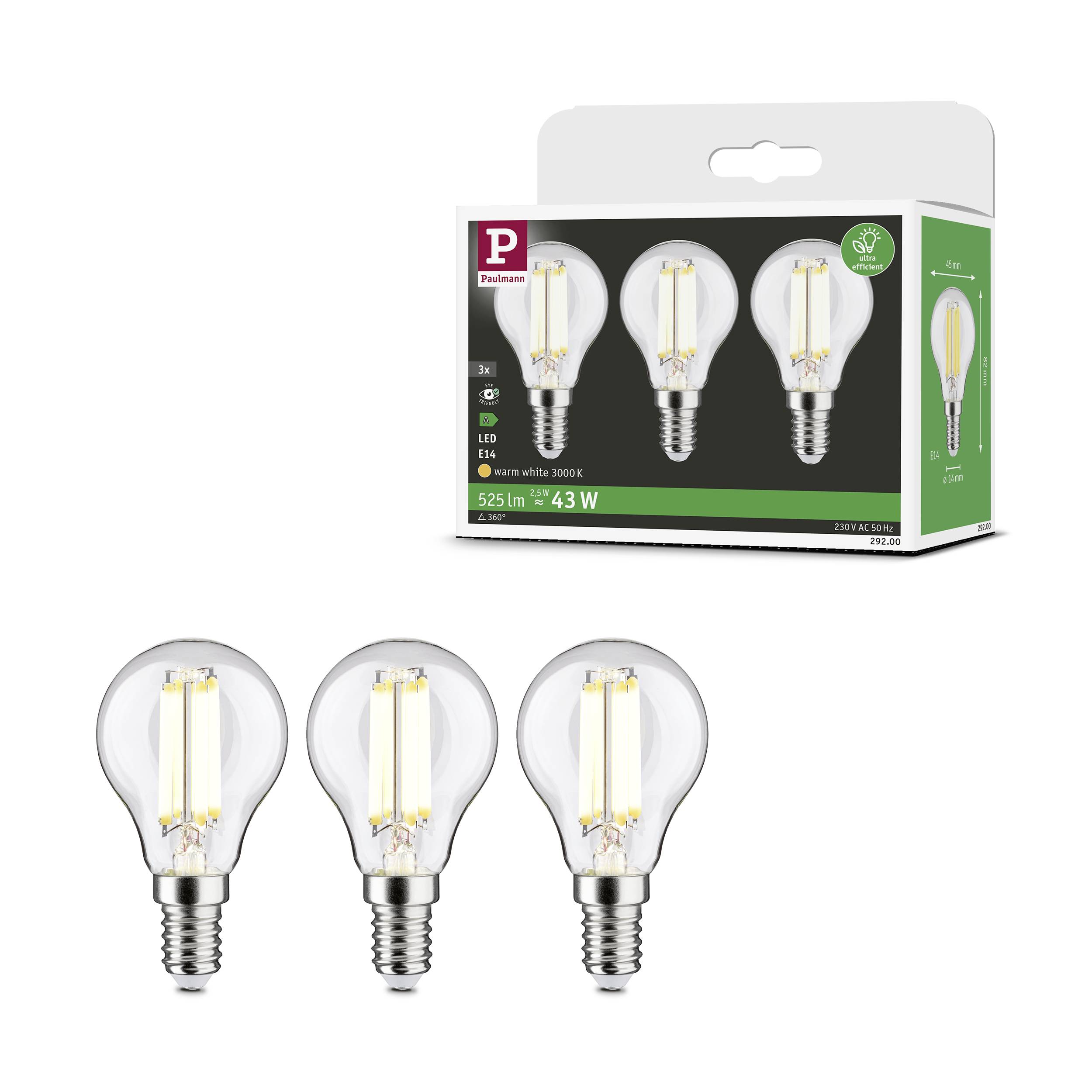 Paulmann 29200 LED EEK A (A - G) E14 Tropfenform 2.5W Warmweiß (Ø x H) 45mm x 82mm 3St.
