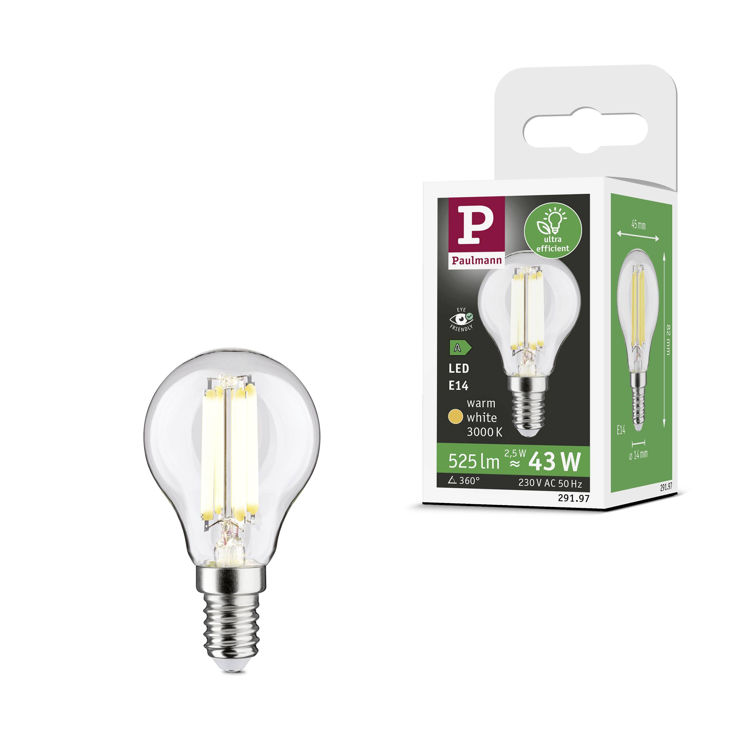 Paulmann 29197 LED EEK A (A - G) E14 Tropfenform 2.5W Warmweiß (Ø x H) 45mm x 82mm 1St.
