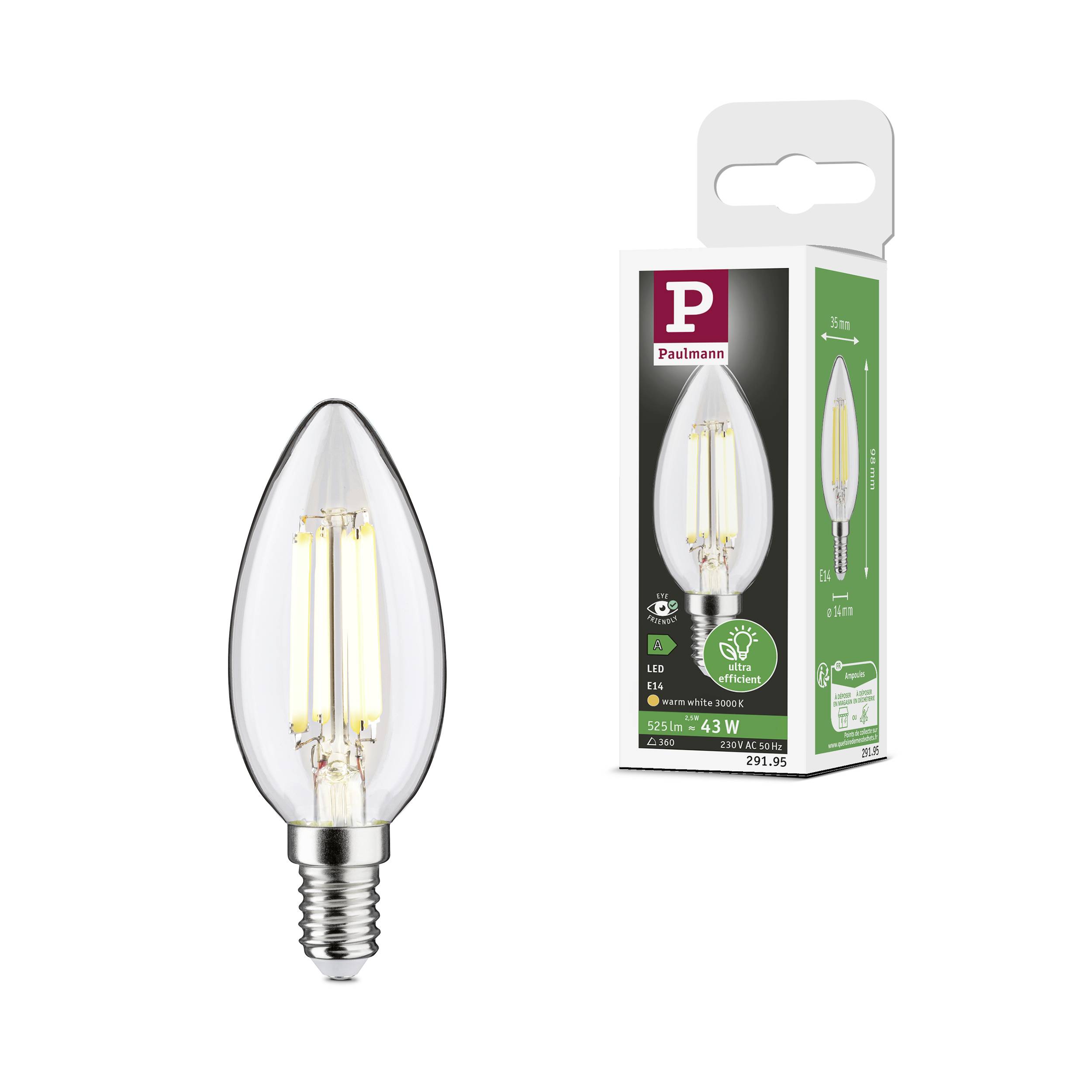 Paulmann 29195 LED EEK A (A - G) E14 Kerzenform 2.5W Warmweiß (Ø x H) 35mm x 98mm 1St.