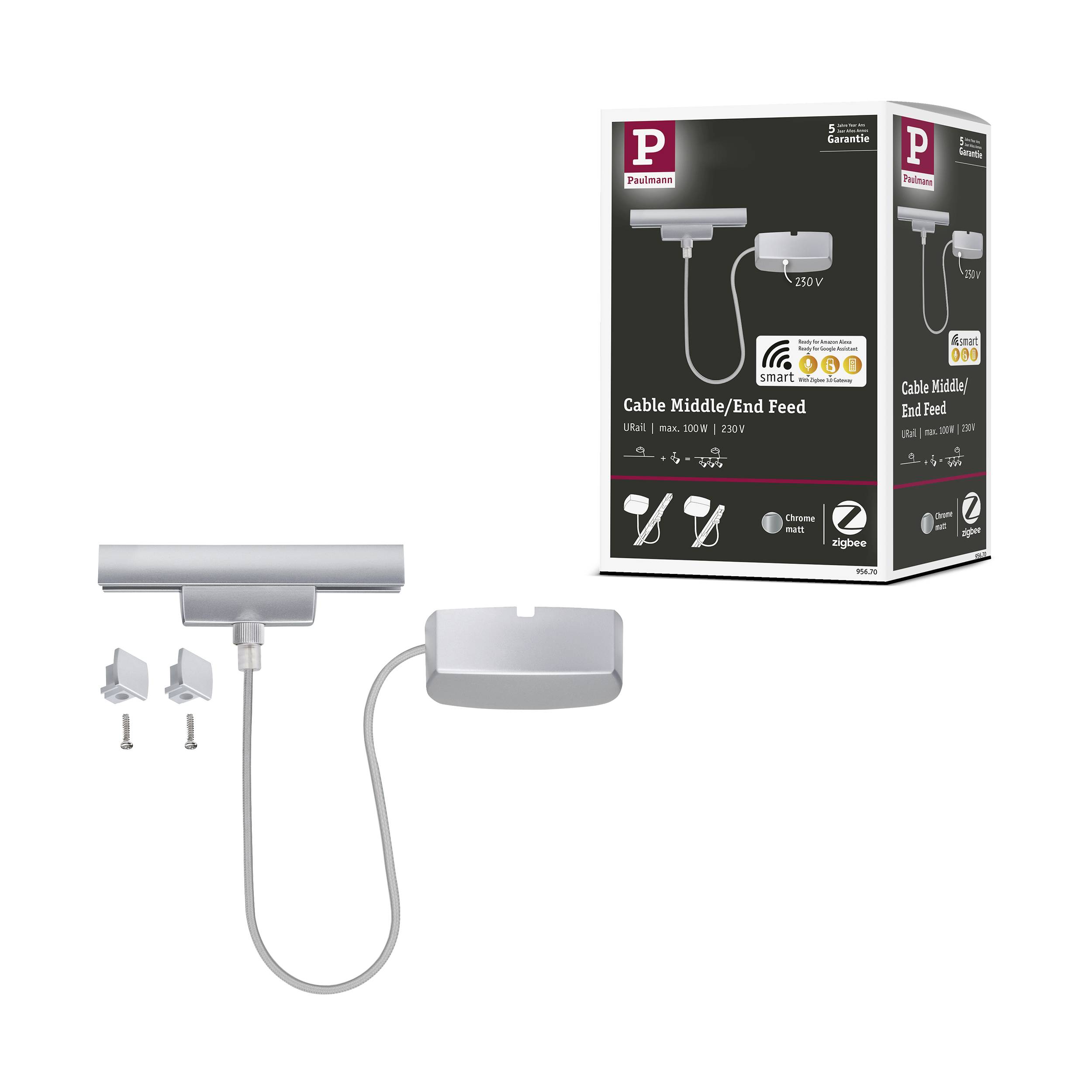 Paulmann 95670 Hochvolt-Schienensystem-Komponente Einspeiser Chrom (matt)