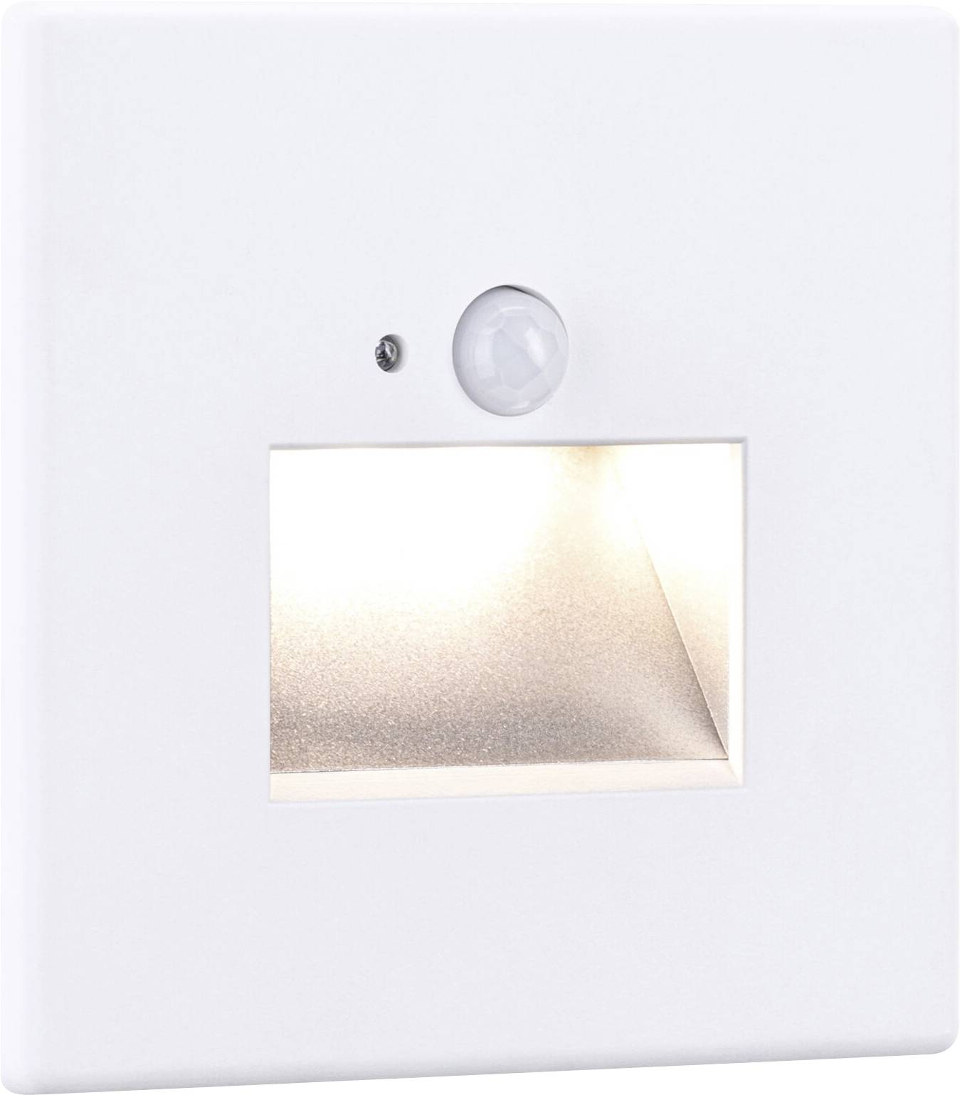 Wandmontierte LED-Leuchte mit Bewegungsmelder und warmem Licht. Ideal für Flure und Treppen zur Sicherheitsbeleuchtung in der Nacht.