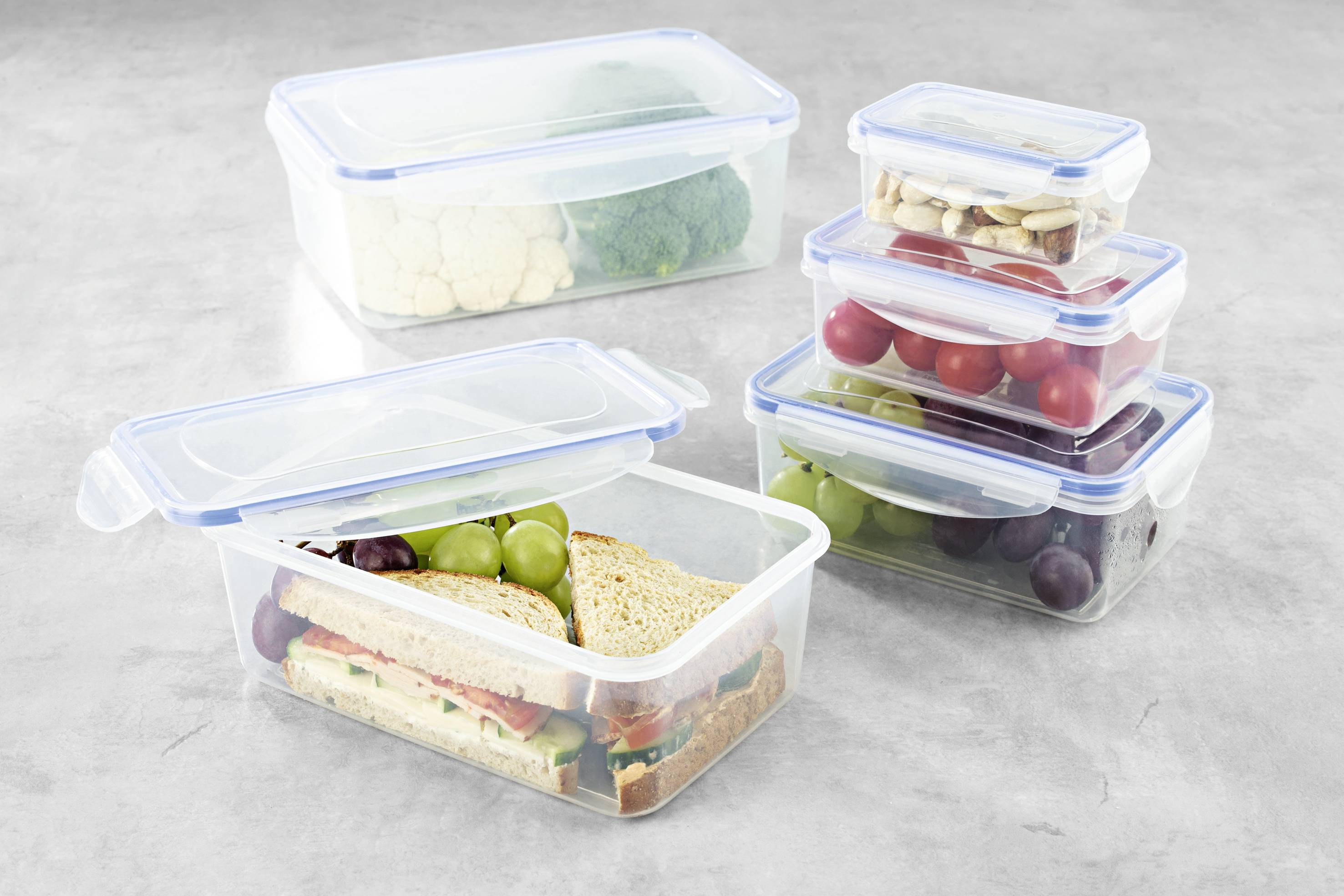 GourmetMaxx Klick-it Frischhaltedose 0.18 l, 0.4 l, 0.8 l, 1.2 l, 2.2l 5er Set Kunststoff mit Deckel, spülmaschinenfest