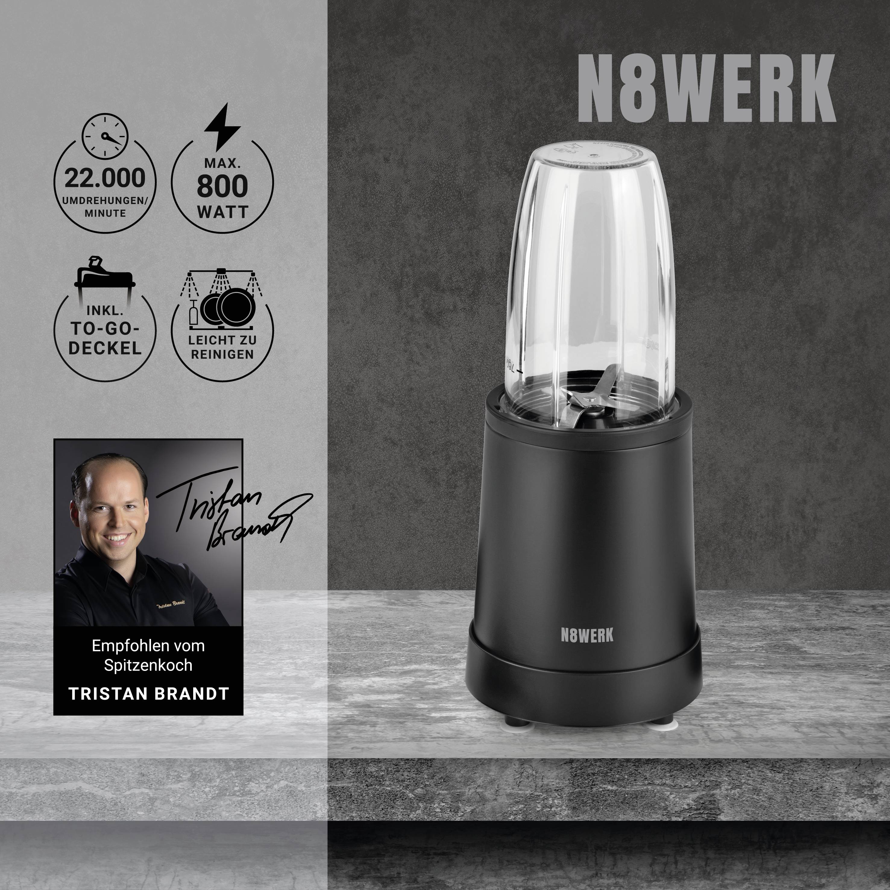 N8WERK Nutrition 8-tlg. Standmixer 800W Schwarz
