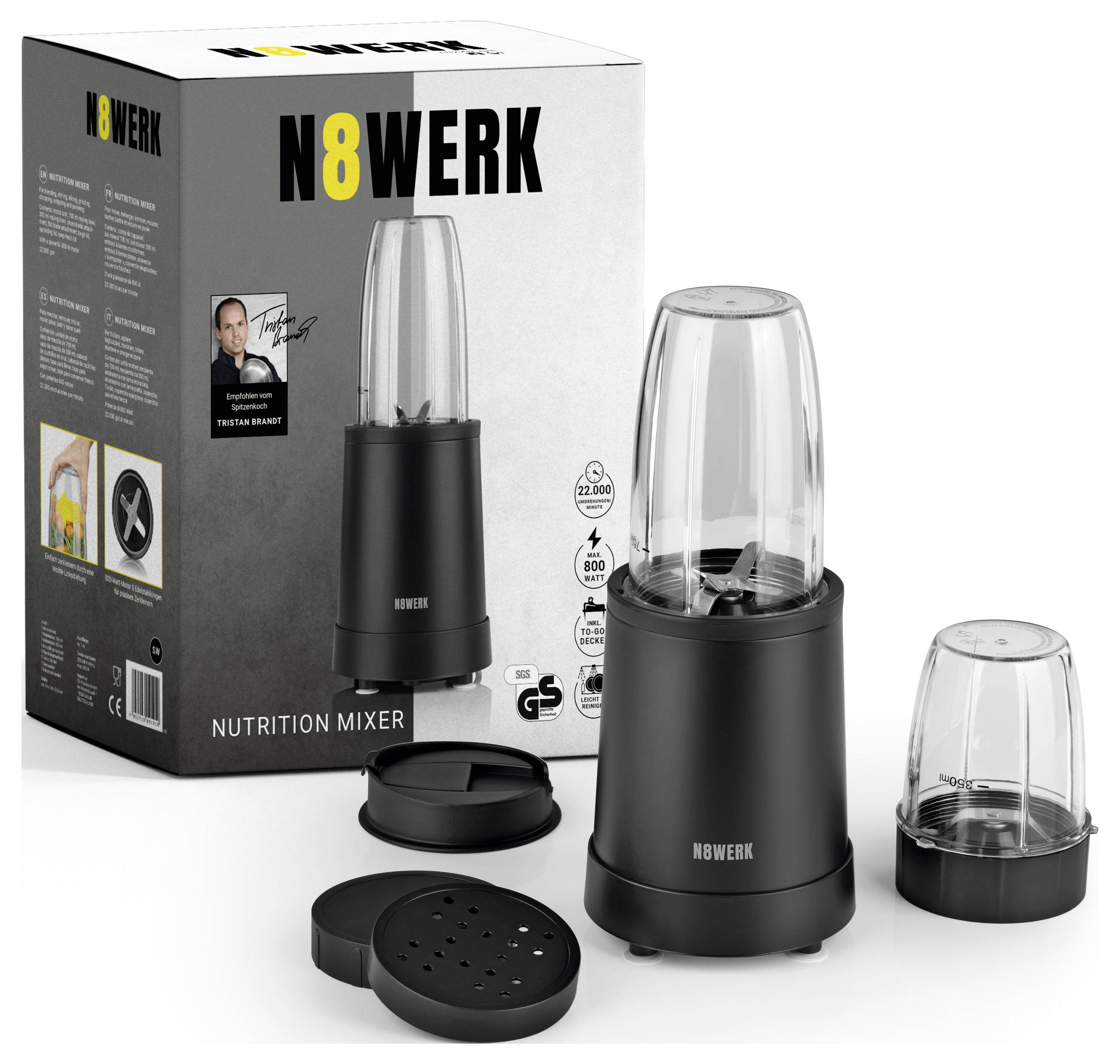 N8WERK Nutrition 8-tlg. Standmixer 800W Schwarz