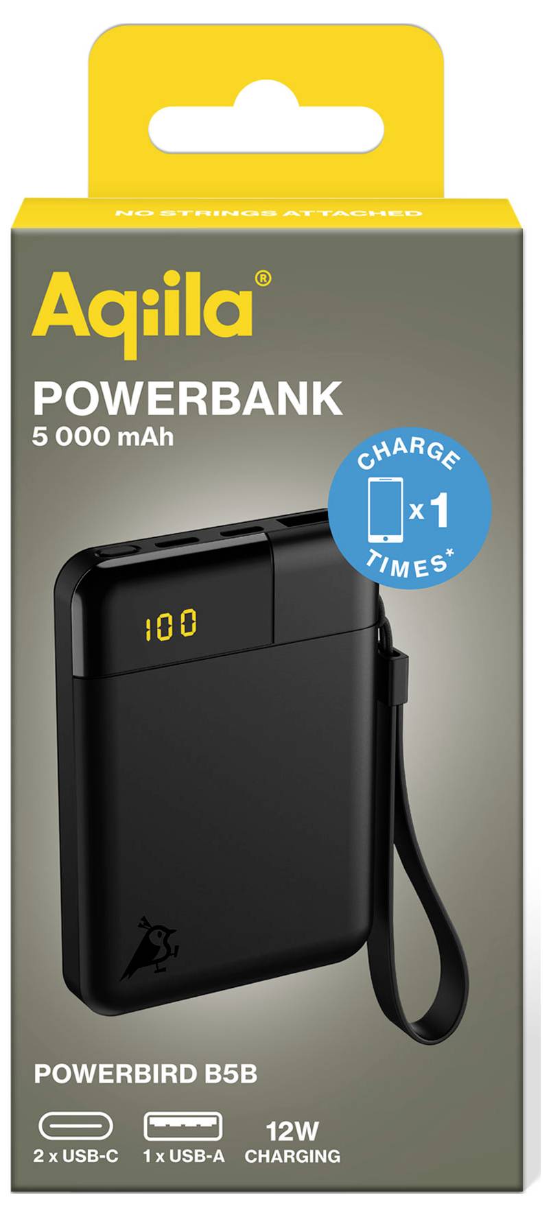 Aqiila Powerbird B5B Powerbank 5000 mAh LiPo USB-A, USB-C® Schwarz
