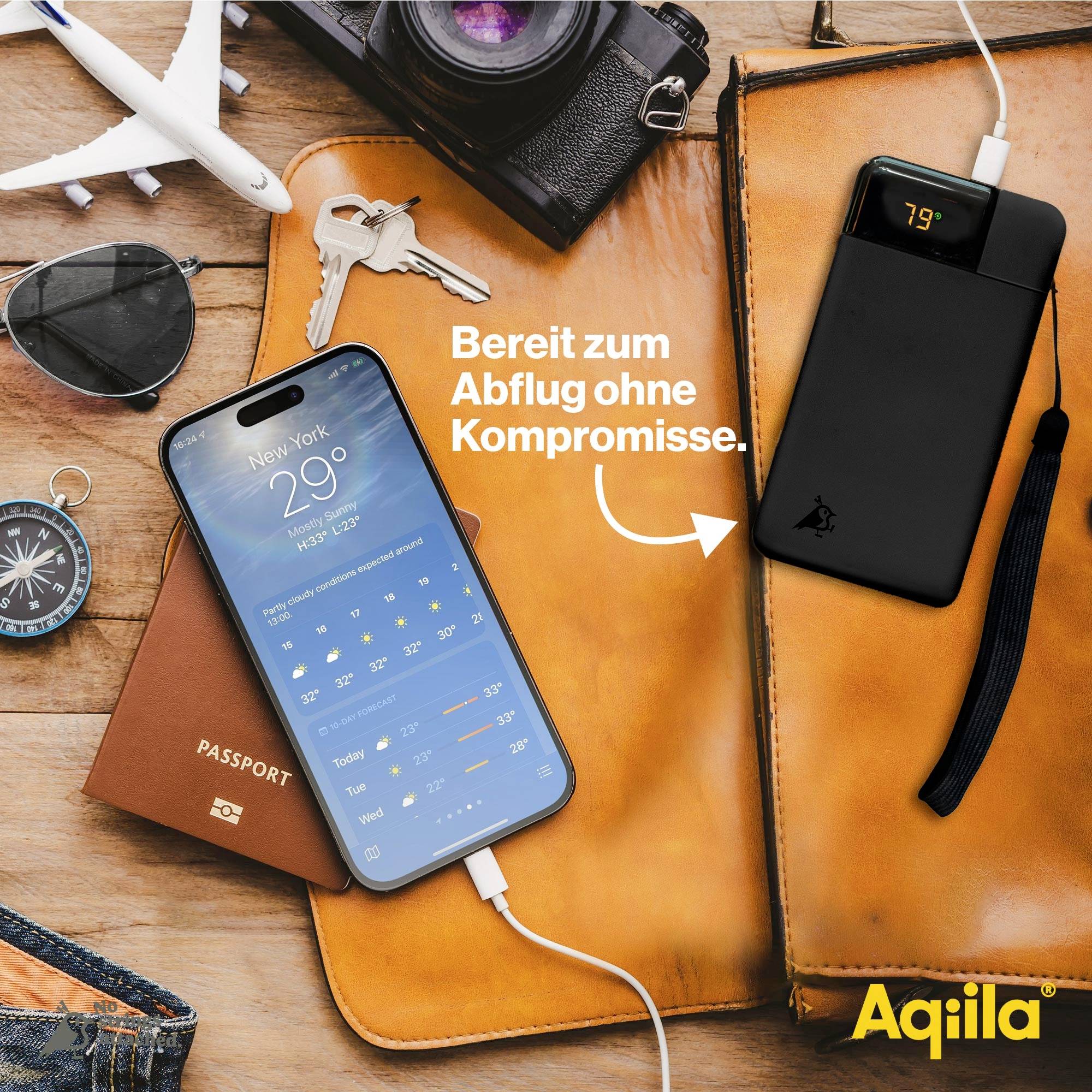 Aqiila Powerbird B10B Powerbank 10000 mAh LiPo USB-A, USB-C® Schwarz