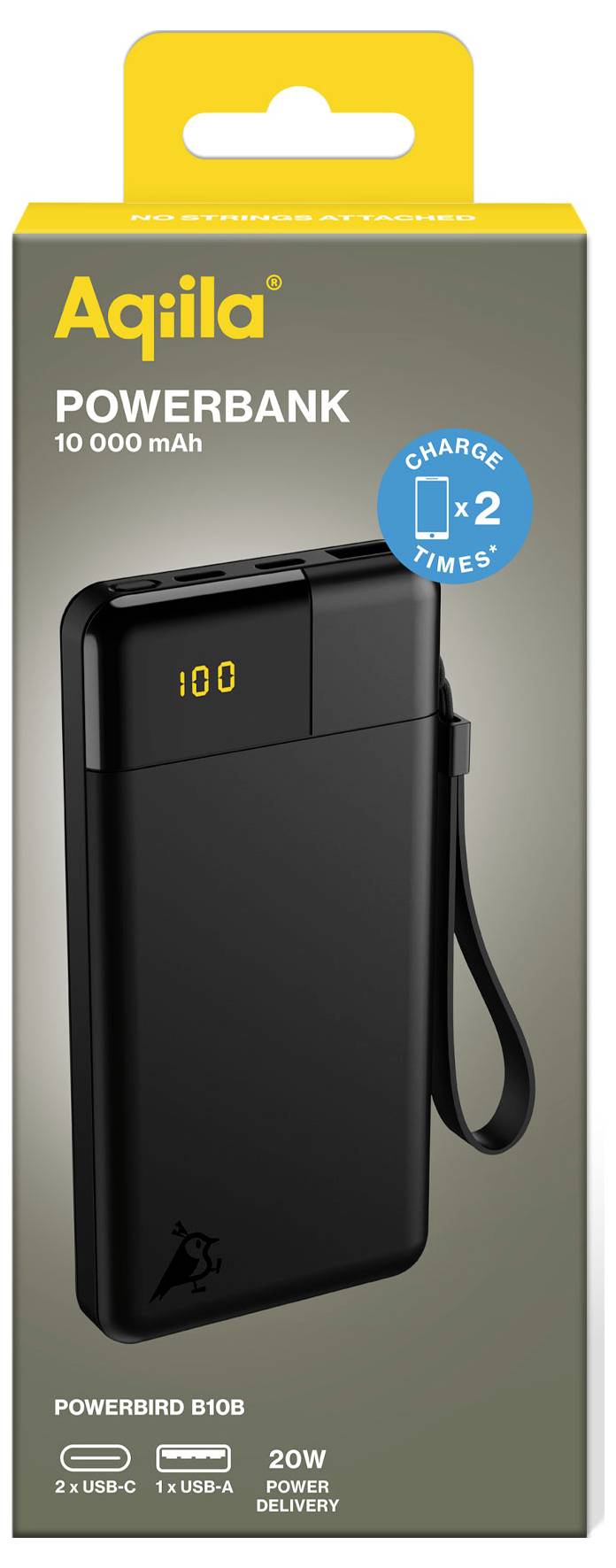 Aqiila Powerbird B10B Powerbank 10000 mAh LiPo USB-A, USB-C® Schwarz