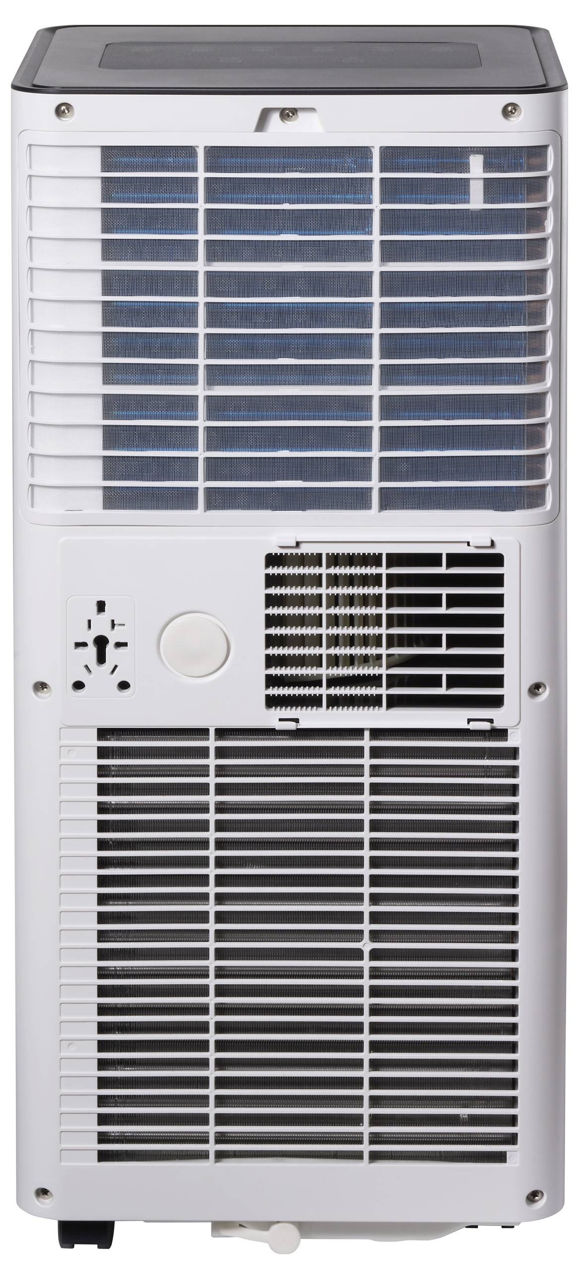 Ein tragbares Klimagerät mit Lüftungsgittern und Bedienknöpfen an der Vorderseite. Ideal zur Kühlung kleinerer Räume.