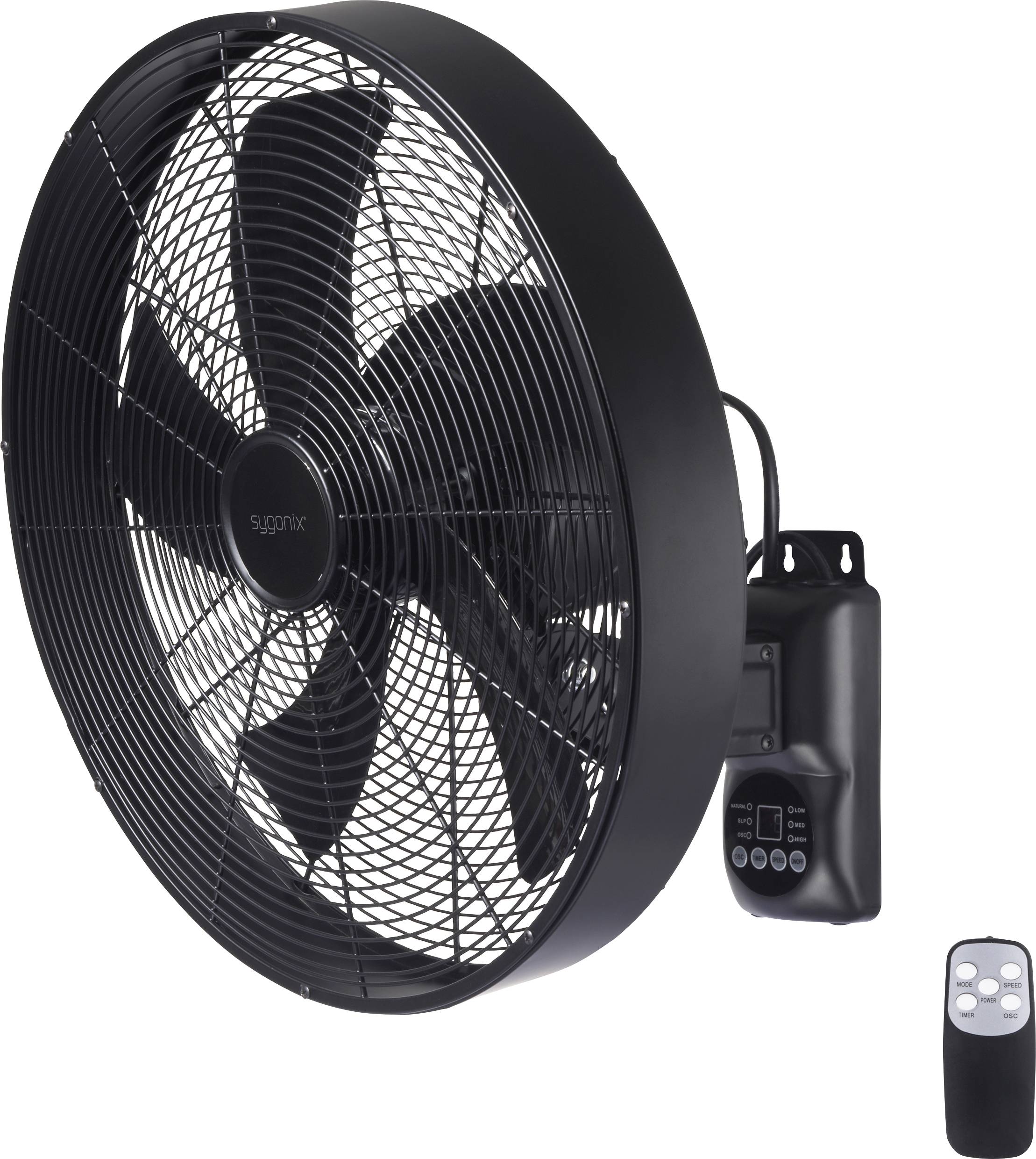 Sygonix SY-6661434 Wandventilator 50W (Ø x H) 45cm x 45.5cm Schwarz mit Fernbedienung, Oszillierend, Timer, Schwenkbar