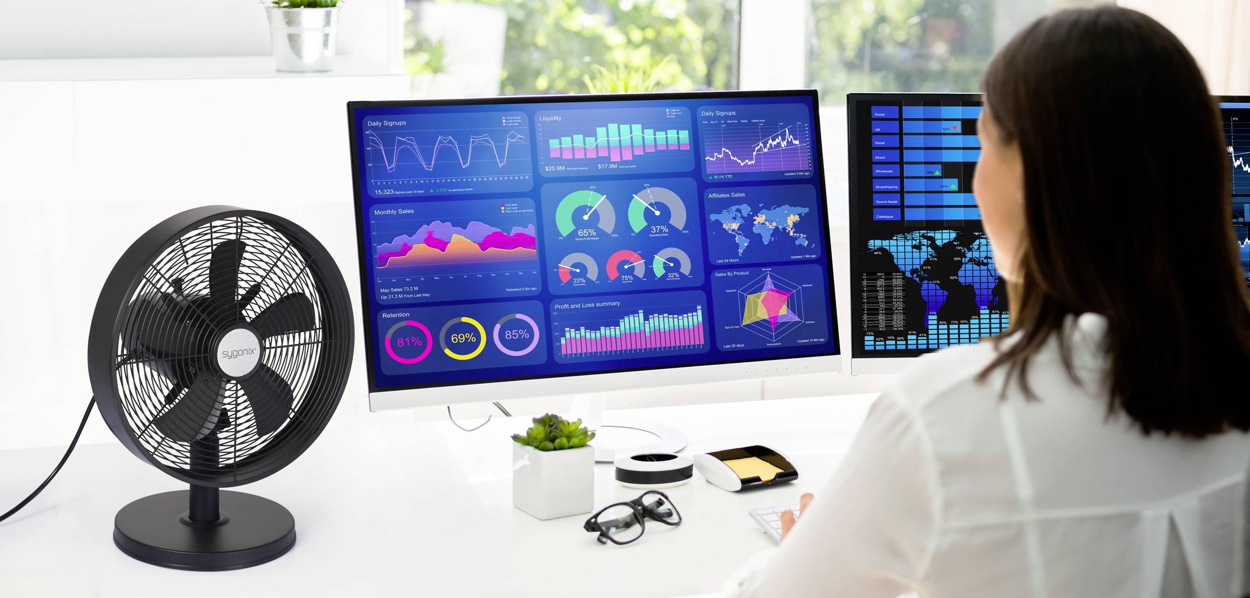 Sygonix Tischventilator 35W (Ø x H) 230mm x 475mm Schwarz Oszillierend