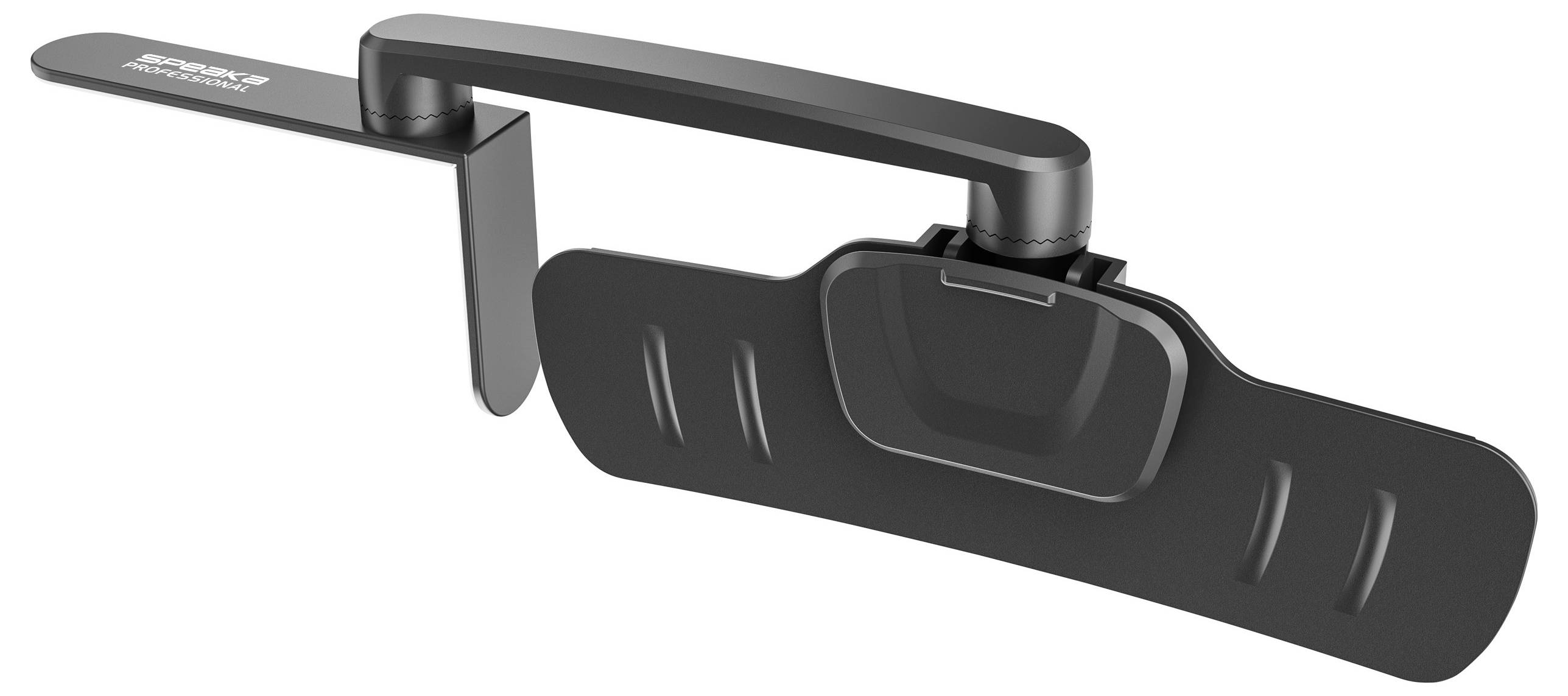 Ein schwarzes Gerät mit Hebel und Dichtungsfläche, möglicherweise ein Verschluss- oder Montageteil mit mehreren Rillen.