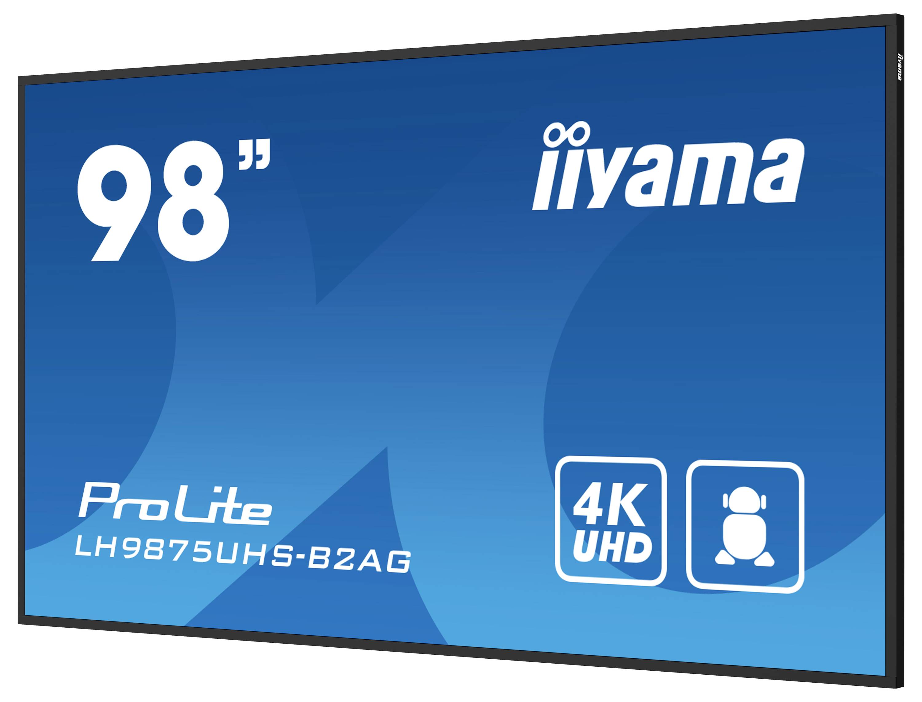 'ProLite 98" 4K UHD Monitor von iiyama, Modell LH9875UHS-B2AG. Eigenschaften: großer Bildschirm, hohe Auflösung, geeignet für professionelle Darstellung.'