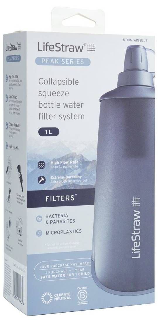 Trinkflasche mit Wasserfiltersystem von LifeStraw. Filter gegen Bakterien, Parasiten, Mikroplastik. Fassungsvermögen 1 Liter.