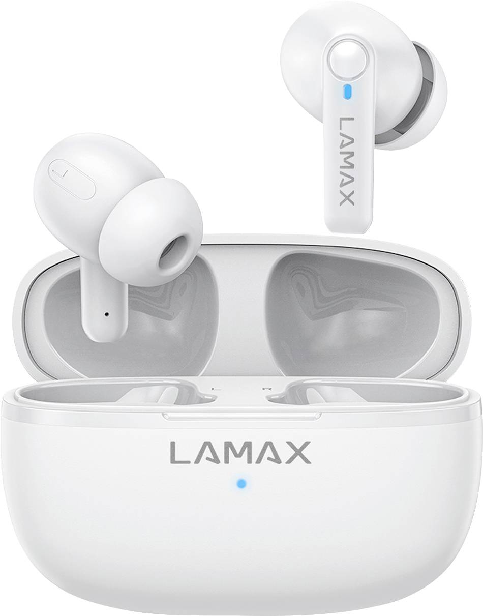 Lamax Clips1 Play In Ear Headset Bluetooth® Stereo Weiß Batterieladeanzeige, Ladecase, Lautstärker