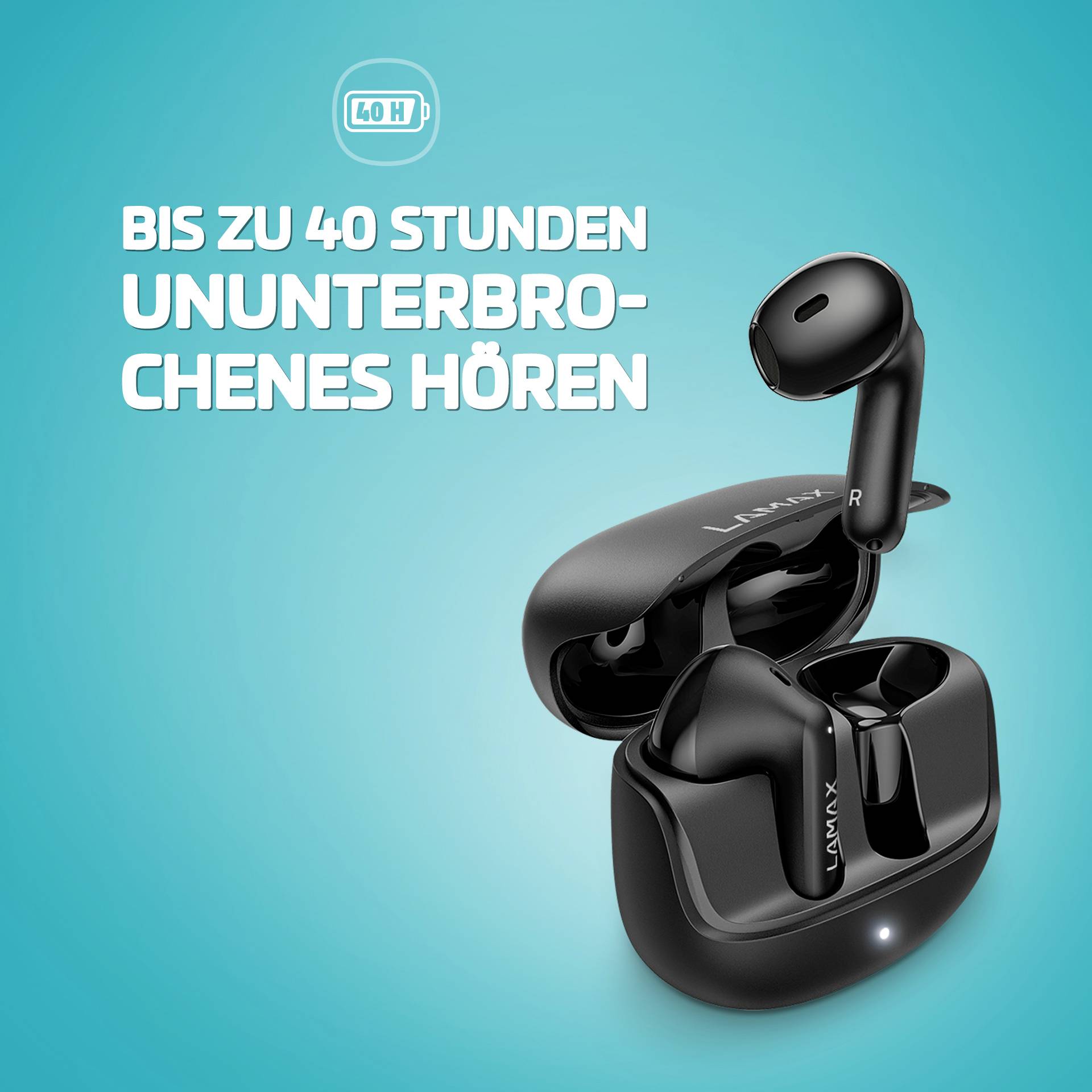 Lamax Tones1 In Ear Headset Bluetooth® Stereo Schwarz Batterieladeanzeige, Ladecase, Lautstärkeregelung, Schweißresistent