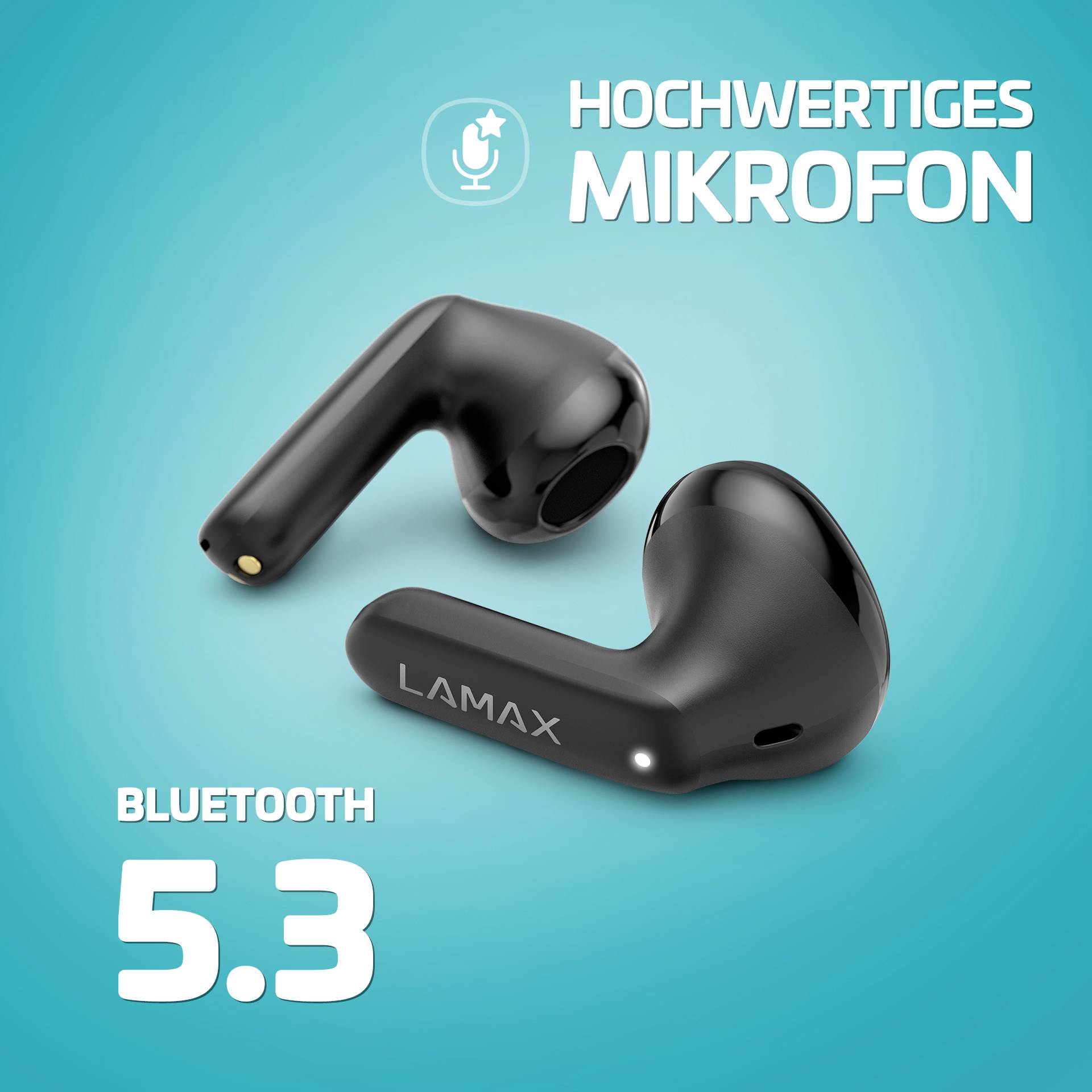 Lamax Tones1 In Ear Headset Bluetooth® Stereo Schwarz Batterieladeanzeige, Ladecase, Lautstärkeregelung, Schweißresistent