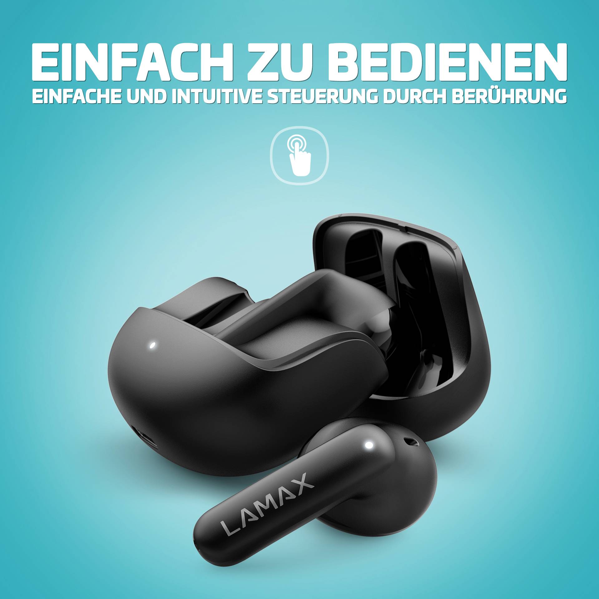 Lamax Tones1 In Ear Headset Bluetooth® Stereo Schwarz Batterieladeanzeige, Ladecase, Lautstärkeregelung, Schweißresistent