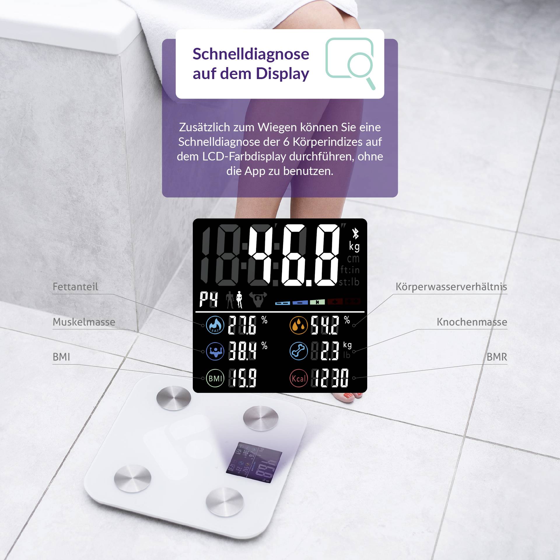 Truelife FitScale W6 BT Personenwaage digital Wägebereich (max.)=180 kg Weiß, Grau Mit Bluetooth