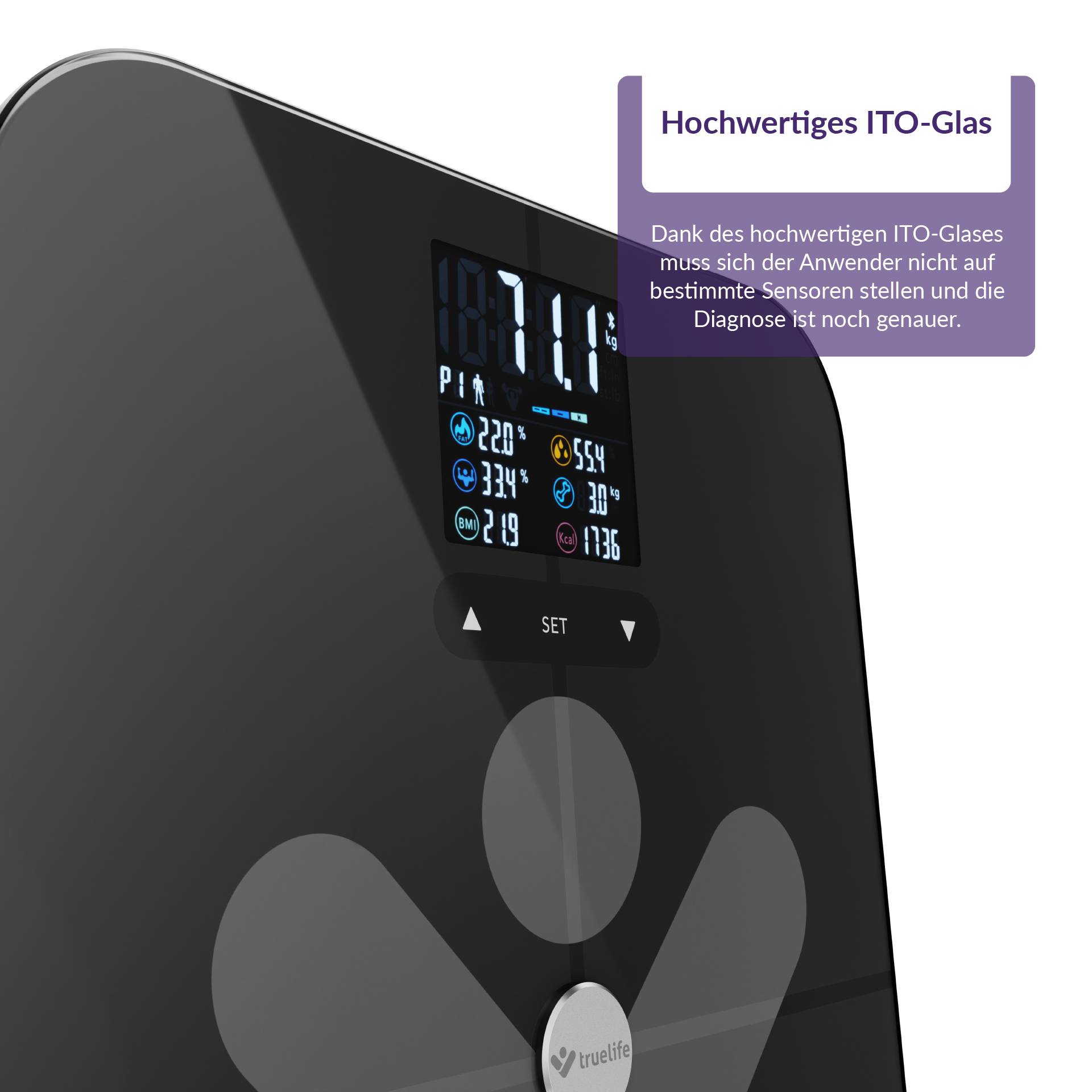 truelife FitScale W7 BT Personenwaage digital Wägebereich (max.)=180 kg Schwarz Mit Bluetooth