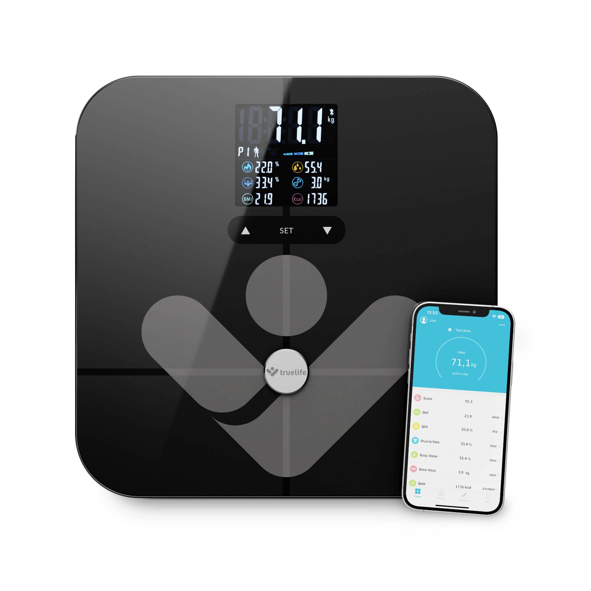 truelife FitScale W7 BT Personenwaage digital Wägebereich (max.)=180 kg Schwarz Mit Bluetooth