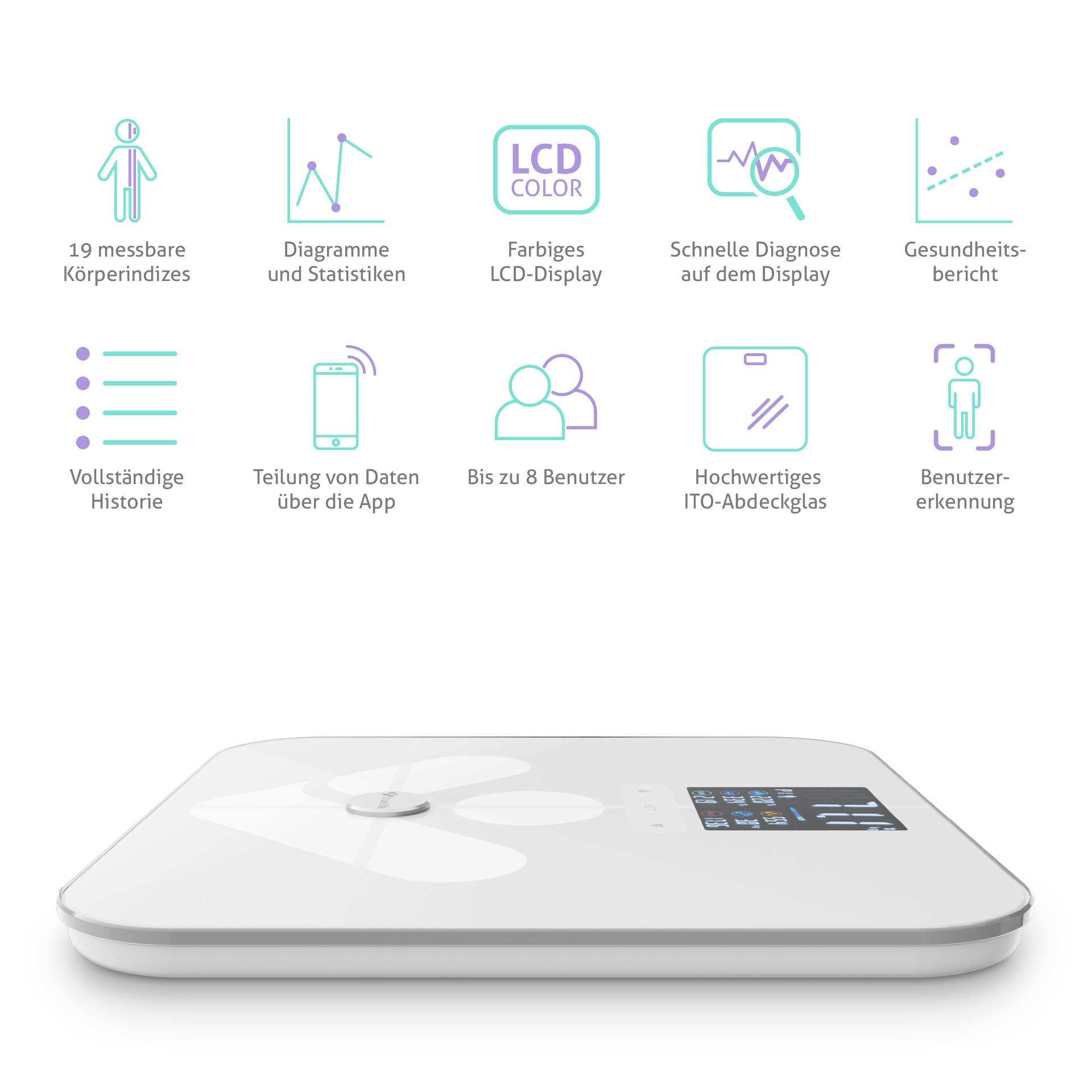 Truelife FitScale W7 BT Personenwaage digital Wägebereich (max.)=180 kg Weiß Mit Bluetooth