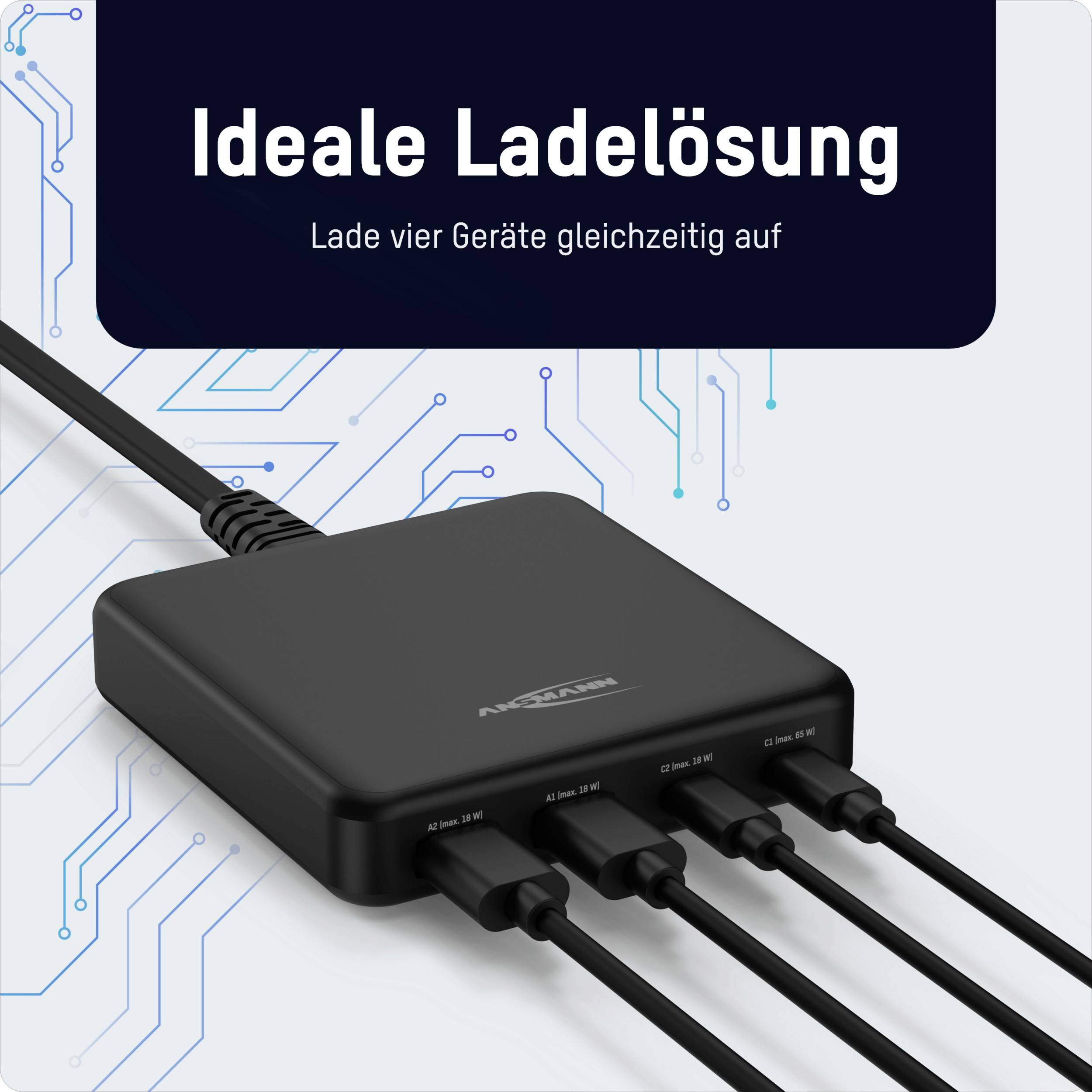 Ansmann Desktop Ladegerät DC465PD 65W USB Ladegerät 65 W 2x USB-A, 2x USB-C® USB PD Schwarz Innenb