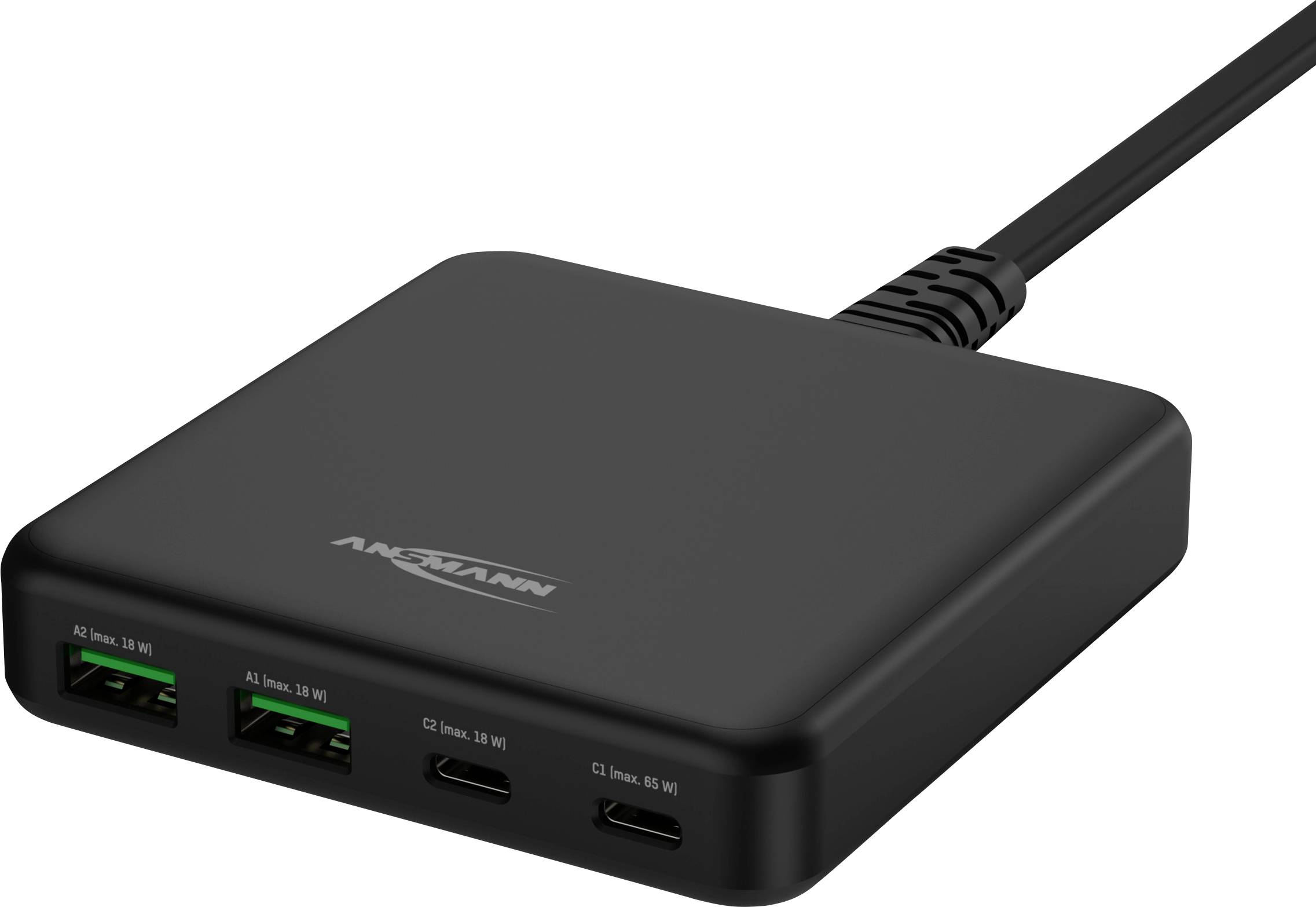 Ansmann Desktop Ladegerät DC465PD 65W USB Ladegerät 65W 2x USB-A, 2x USB-C® USB PD Schwarz Innenbereich