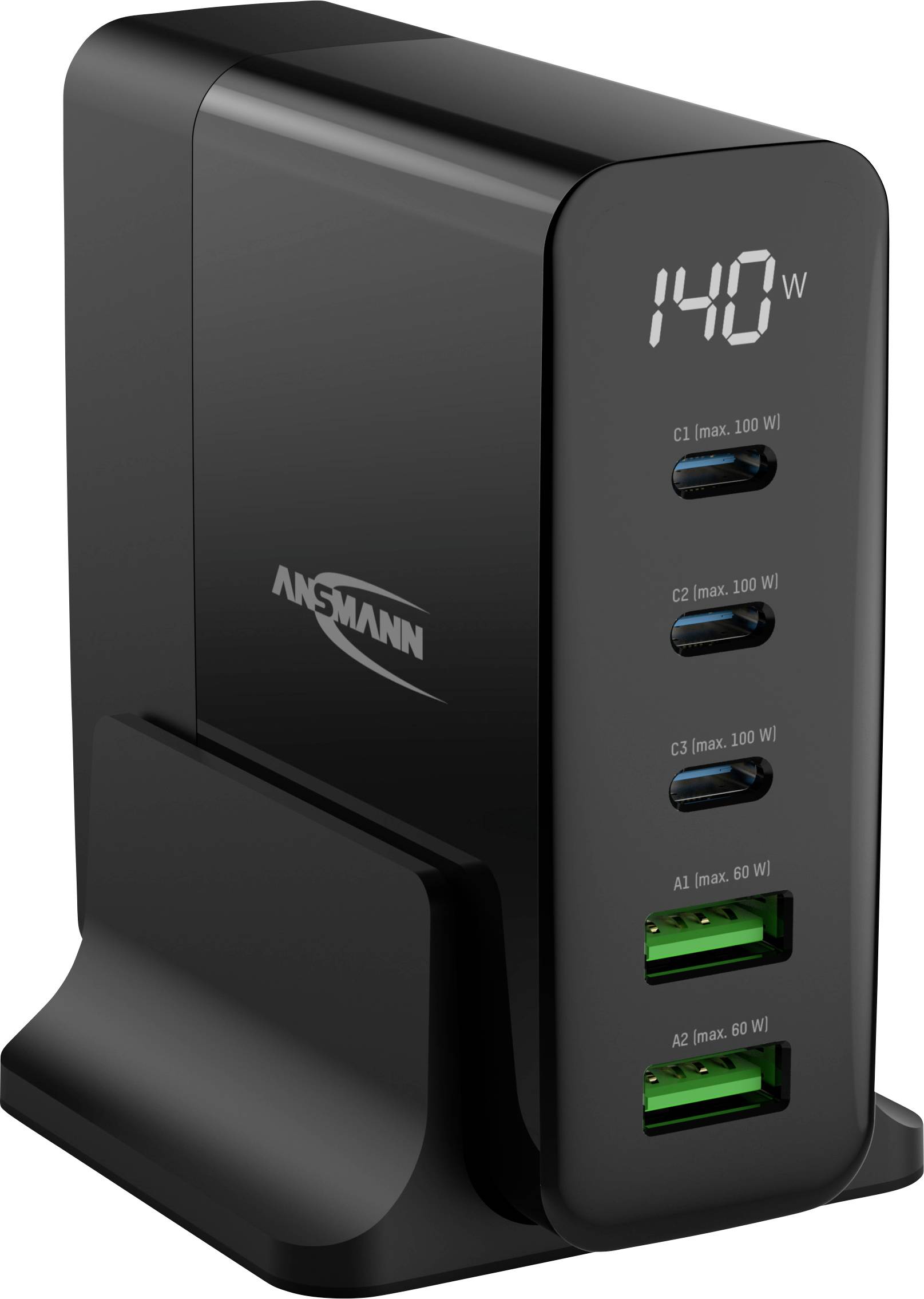 Ansmann Desktop Ladegerät mit Display DC5140PD 140W USB Ladegerät 140W 2x USB-A, 3x USB-C® USB PD Schwarz Innenbereich