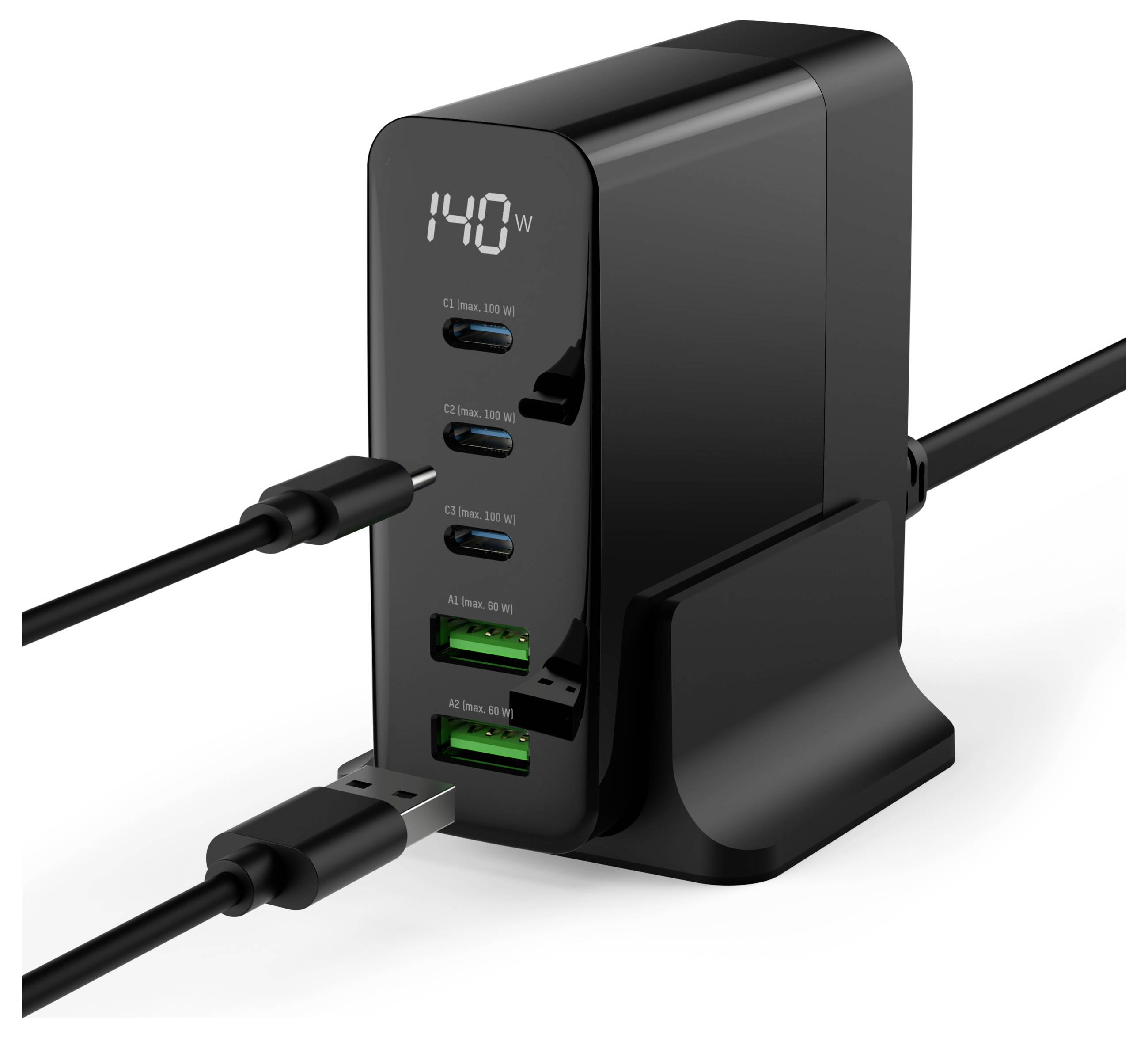 Ansmann Desktop Ladegerät mit Display DC5140PD 140W USB Ladegerät 140W 2x USB-A, 3x USB-C® USB PD Schwarz Innenbereich