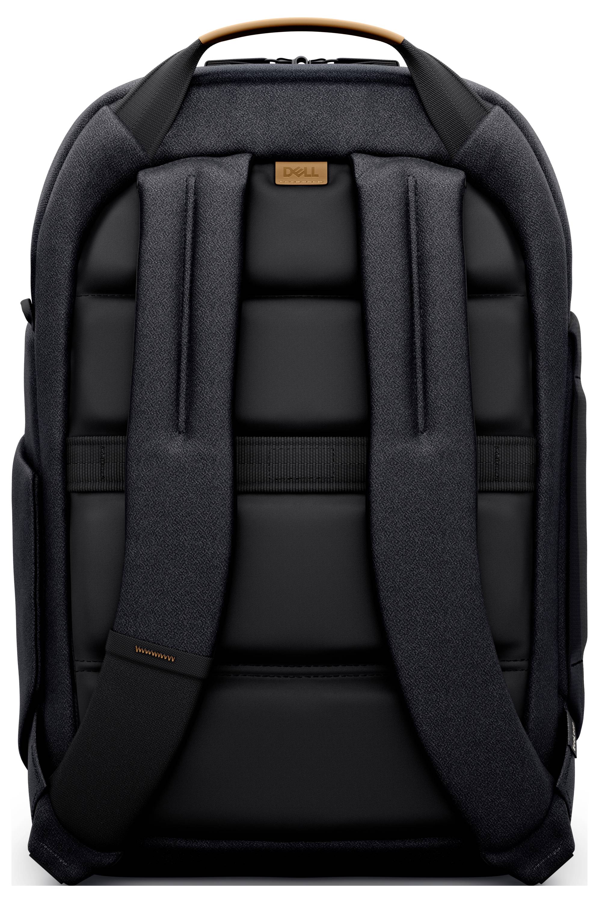 Schwarzer Laptop-Rucksack mit gepolsterten Schultergurten und einem ledernen Tragegriff.