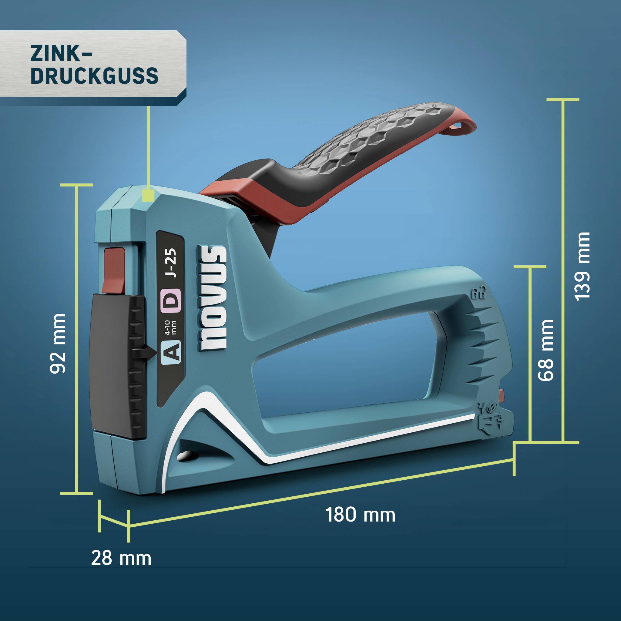 Novus Tools J-25 030-0459 Handtacker Klammerntyp Typ 53, Typ 53F, Typ 37, Typ 11 Klammernlänge 4 - 10mm