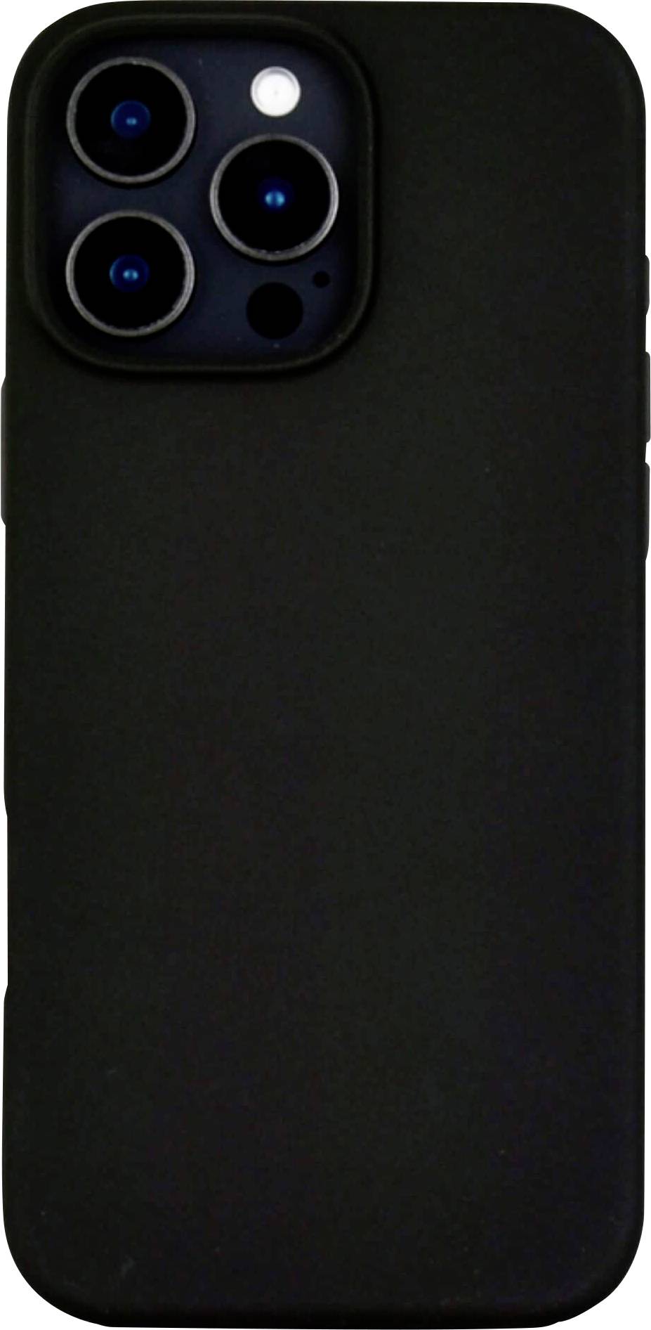 Schwarzes Smartphone mit drei Kameralinsen auf der Rückseite.